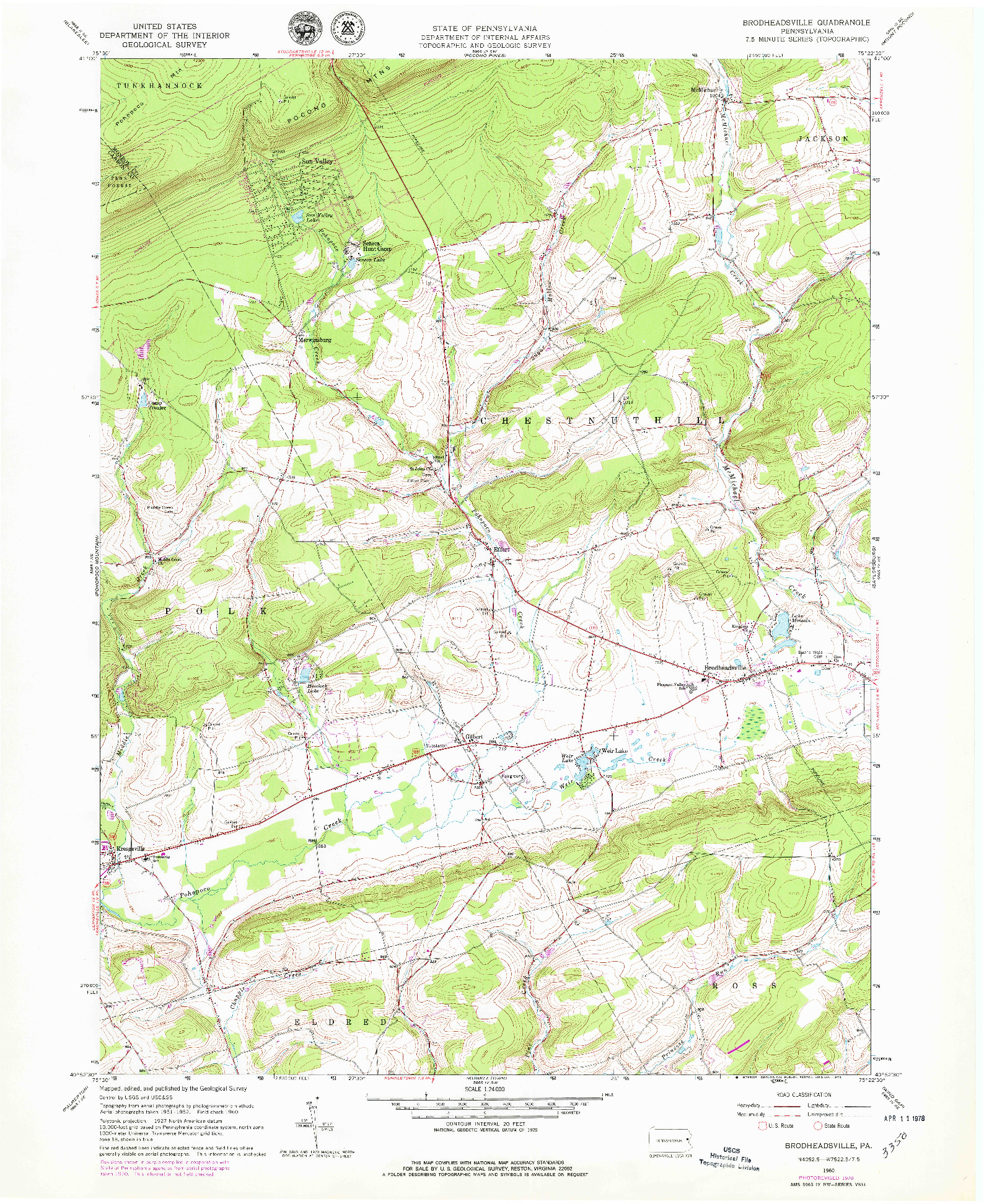 USGS 1:24000-SCALE QUADRANGLE FOR BROADHEADSVILLE, PA 1960