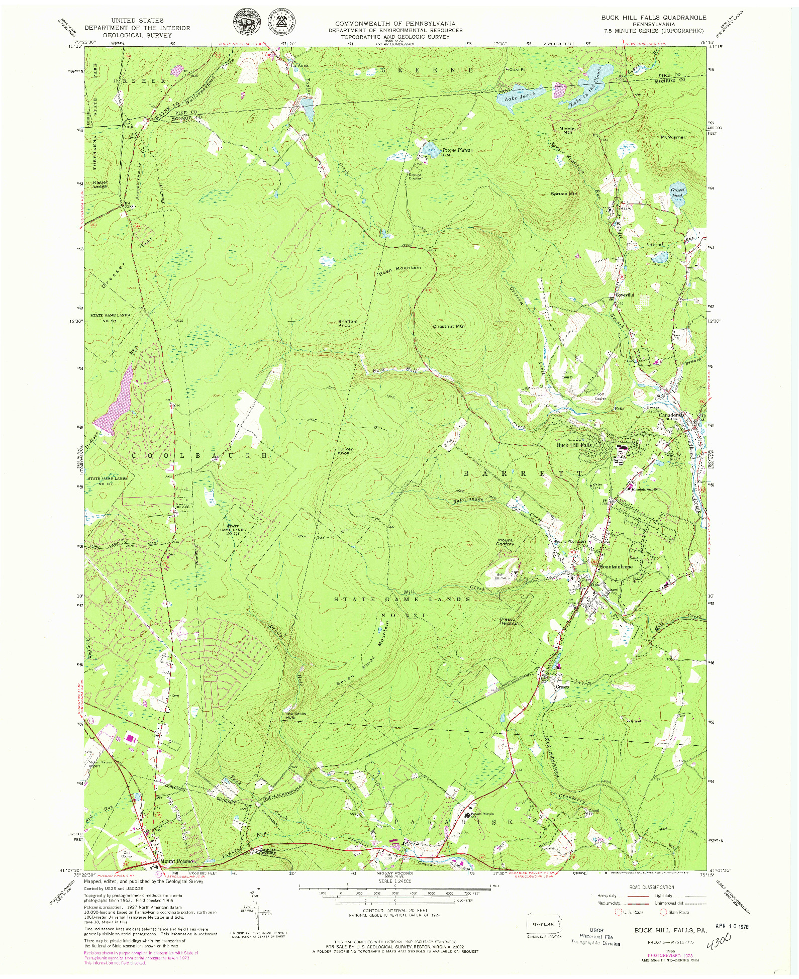 USGS 1:24000-SCALE QUADRANGLE FOR BUCK HILL FALLS, PA 1966