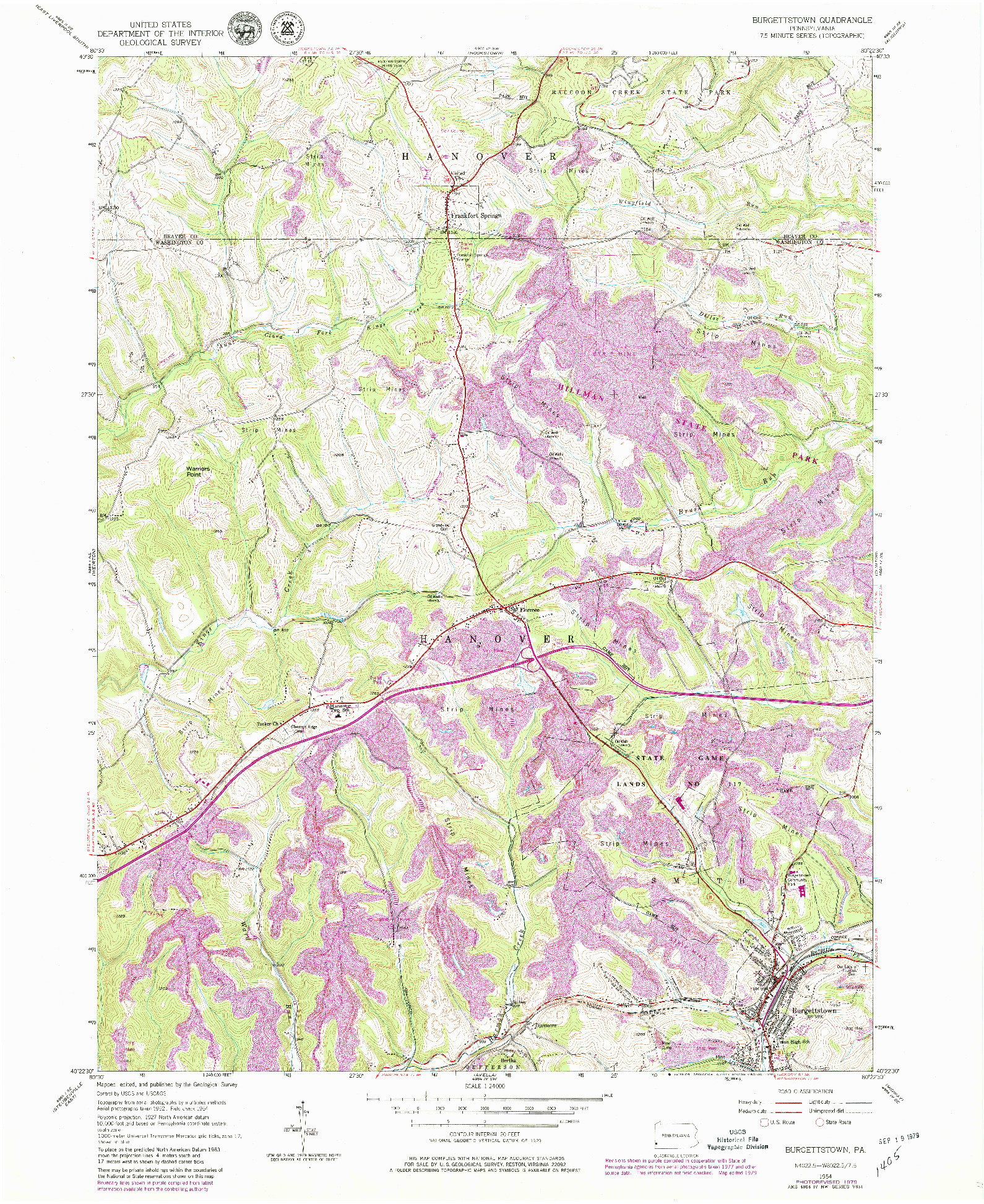 USGS 1:24000-SCALE QUADRANGLE FOR BURGETTSTOWN, PA 1954