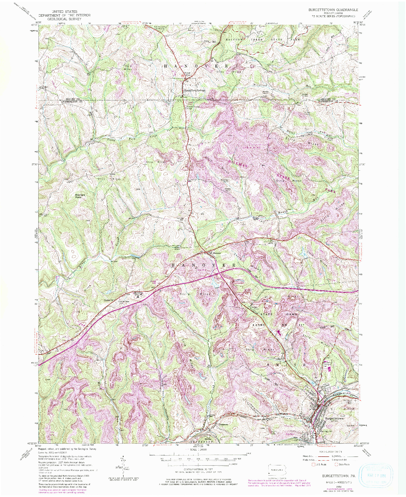 USGS 1:24000-SCALE QUADRANGLE FOR BURGETTSTOWN, PA 1954