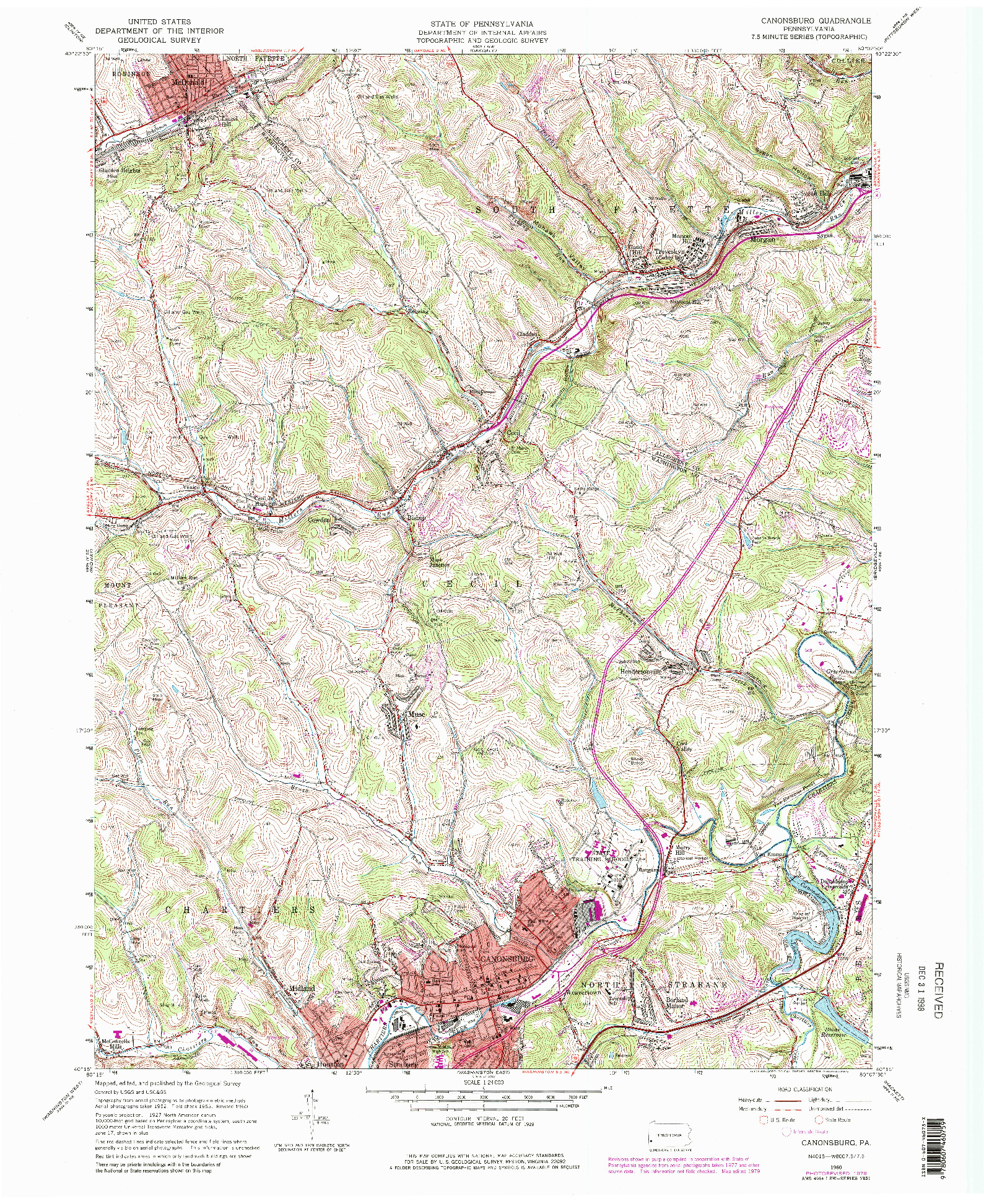 USGS 1:24000-SCALE QUADRANGLE FOR CANONSBURG, PA 1960