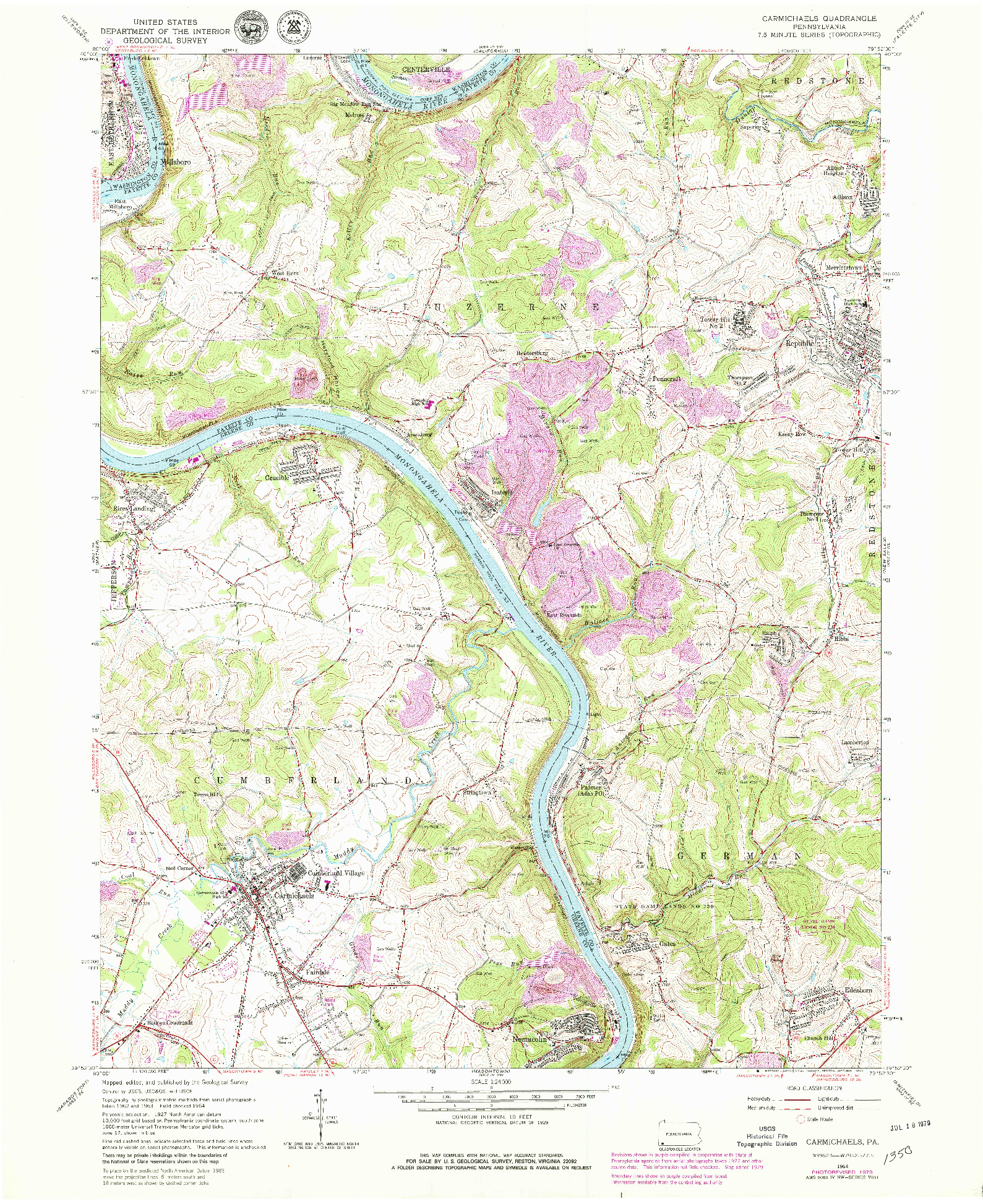 USGS 1:24000-SCALE QUADRANGLE FOR CARMICHAELS, PA 1964