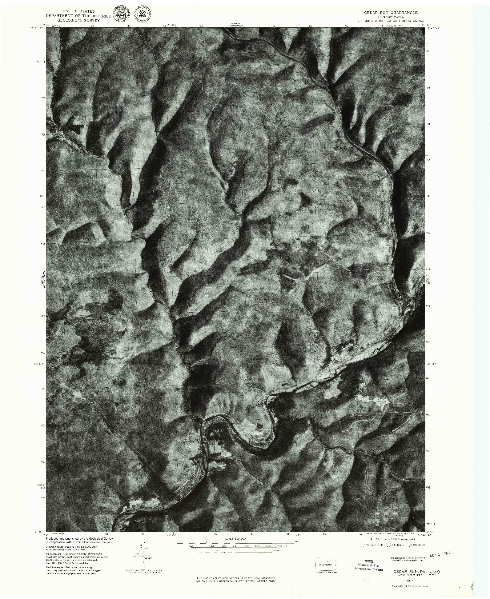 USGS 1:24000-SCALE QUADRANGLE FOR CEDAR RUN, PA 1977
