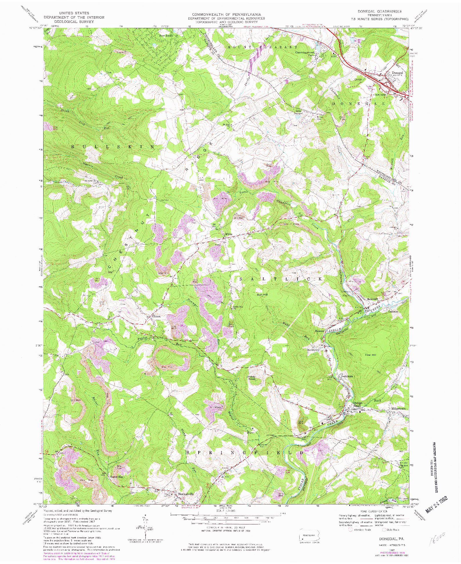 USGS 1:24000-SCALE QUADRANGLE FOR DONEGAL, PA 1967