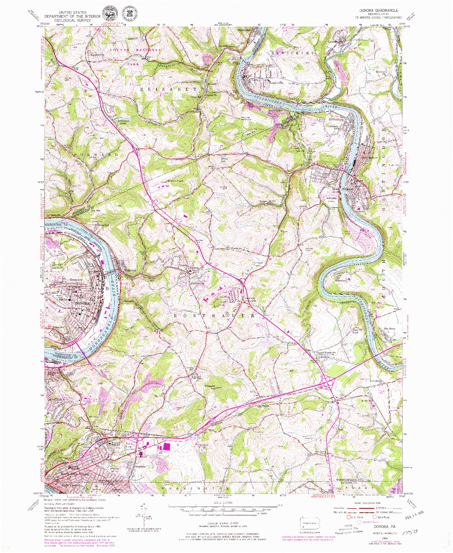 USGS 1:24000-SCALE QUADRANGLE FOR DONORA, PA 1954