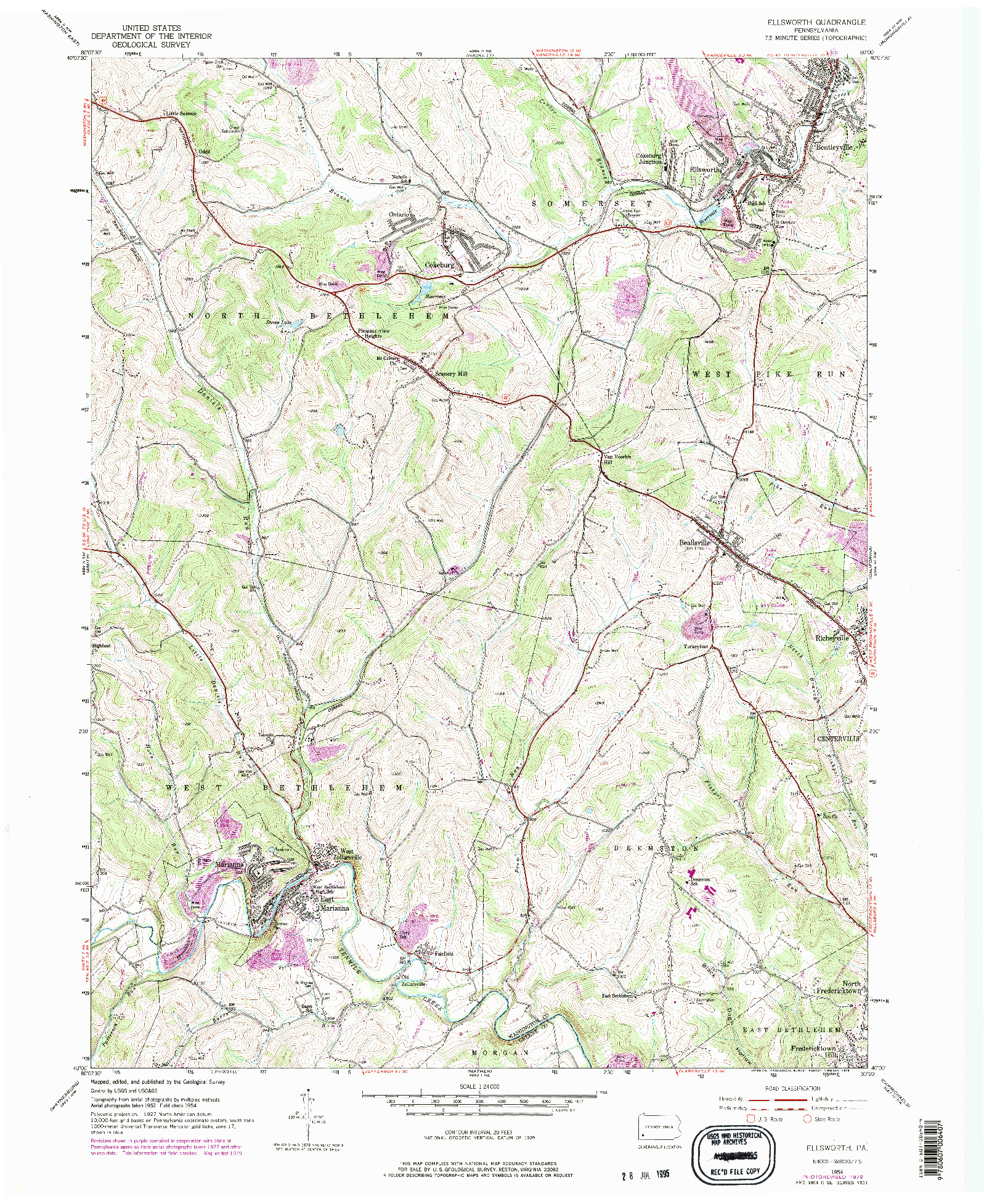 USGS 1:24000-SCALE QUADRANGLE FOR ELLSWORTH, PA 1954