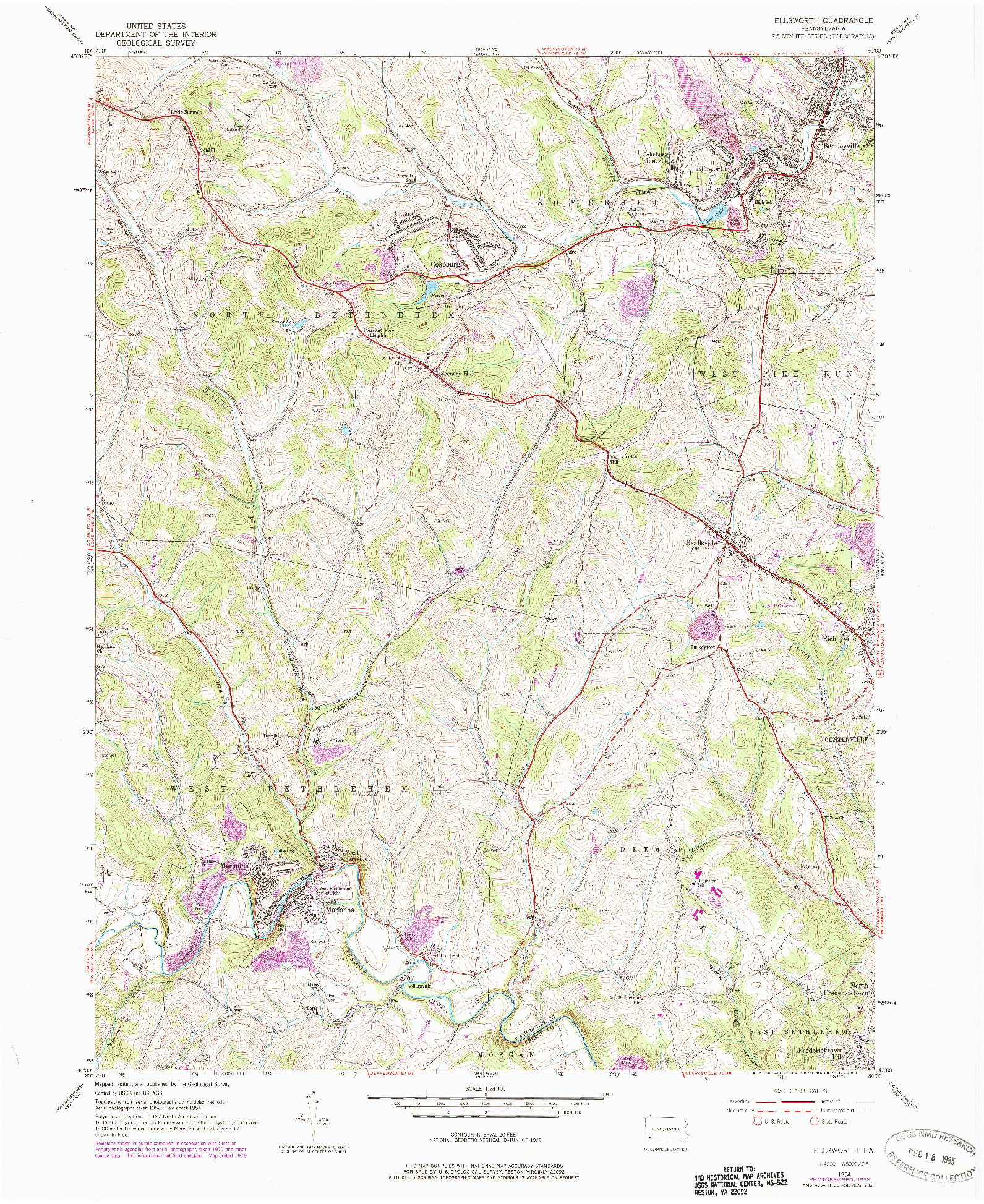 USGS 1:24000-SCALE QUADRANGLE FOR ELLSWORTH, PA 1954