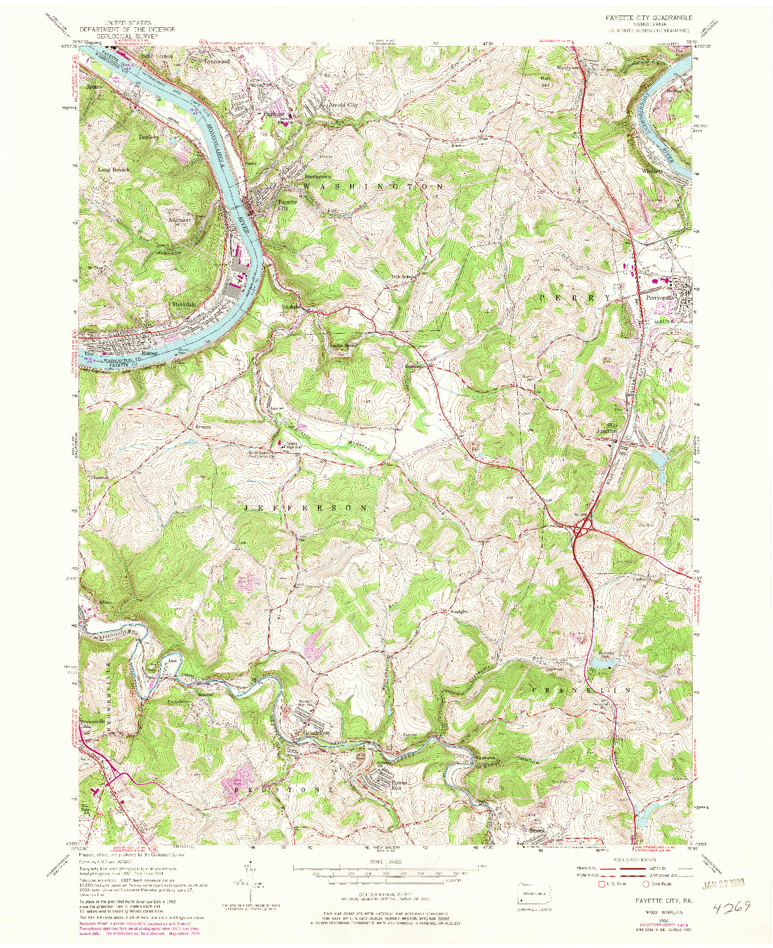 USGS 1:24000-SCALE QUADRANGLE FOR FAYETTE CITY, PA 1954