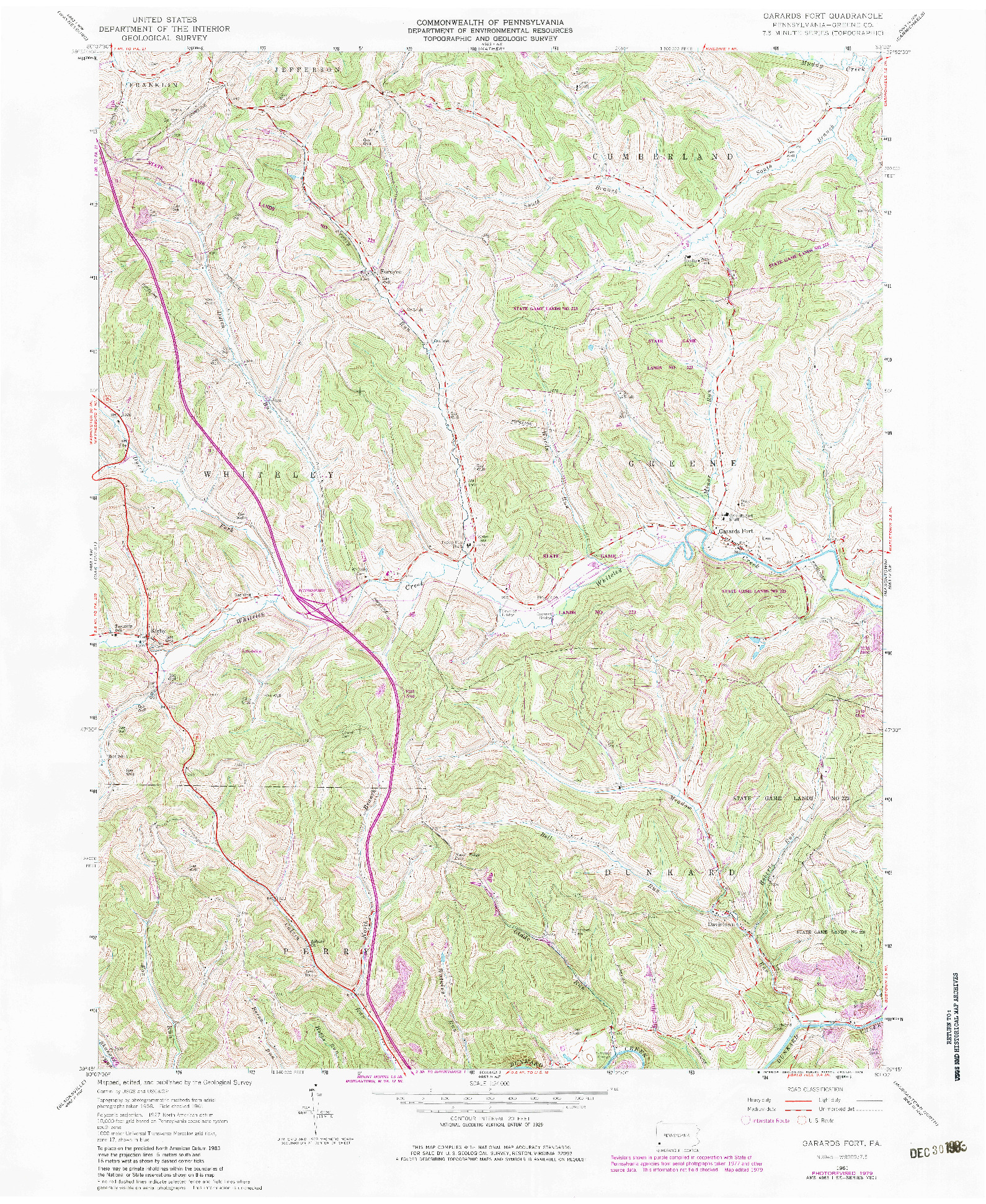 USGS 1:24000-SCALE QUADRANGLE FOR GARARDS FORT, PA 1961