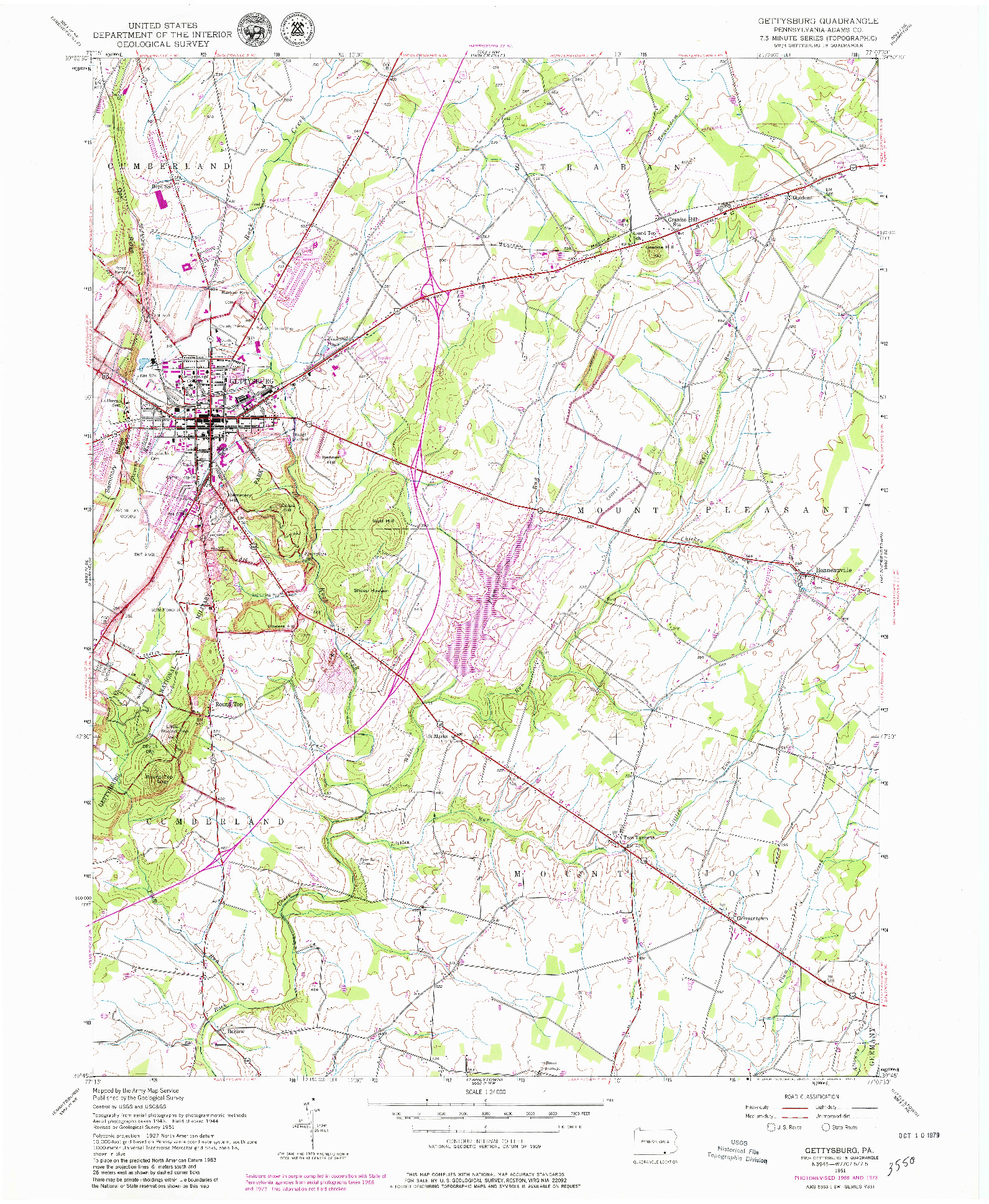 USGS 1:24000-SCALE QUADRANGLE FOR GETTYSBURG, PA 1951