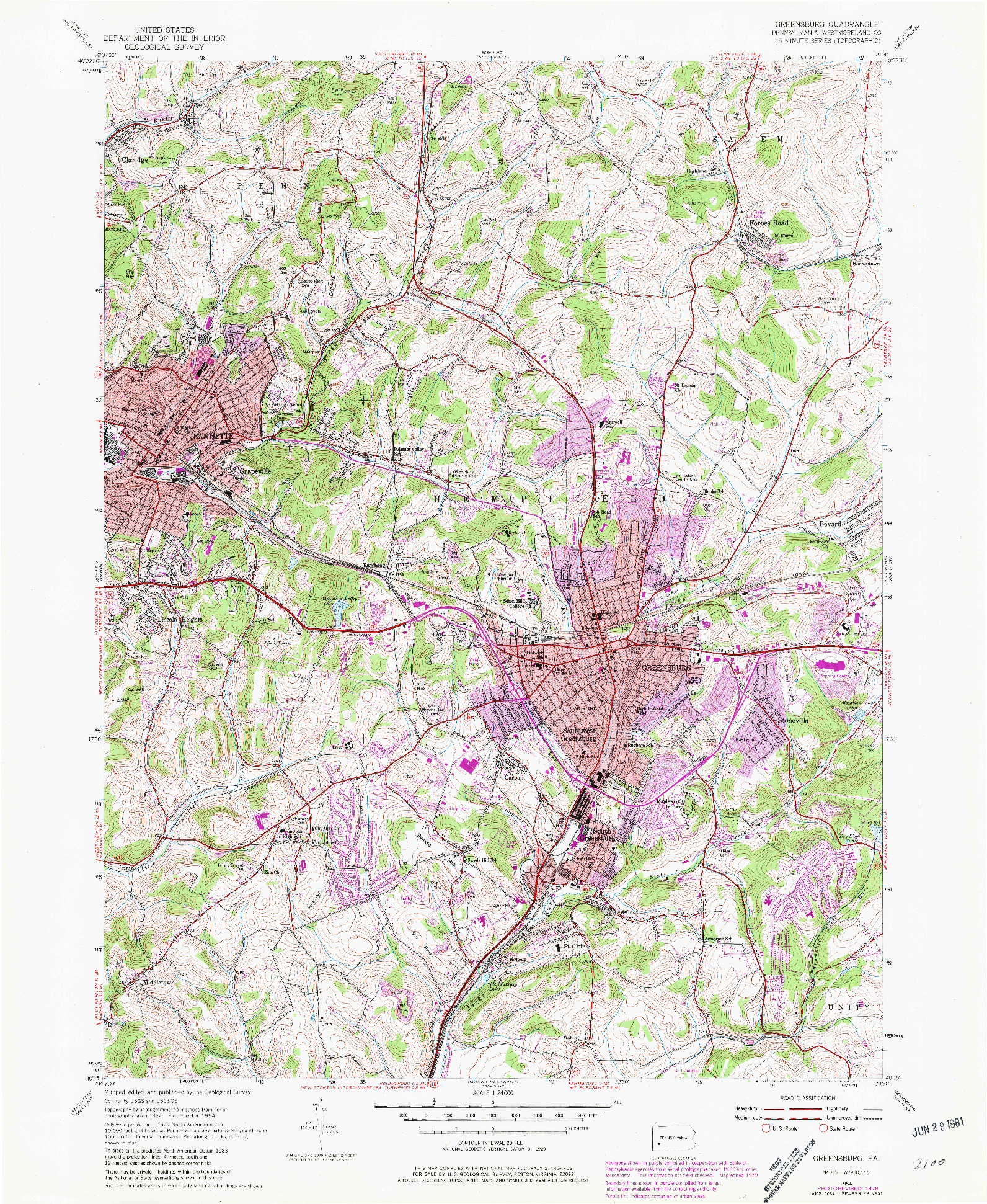 USGS 1:24000-SCALE QUADRANGLE FOR GREENSBURG, PA 1954