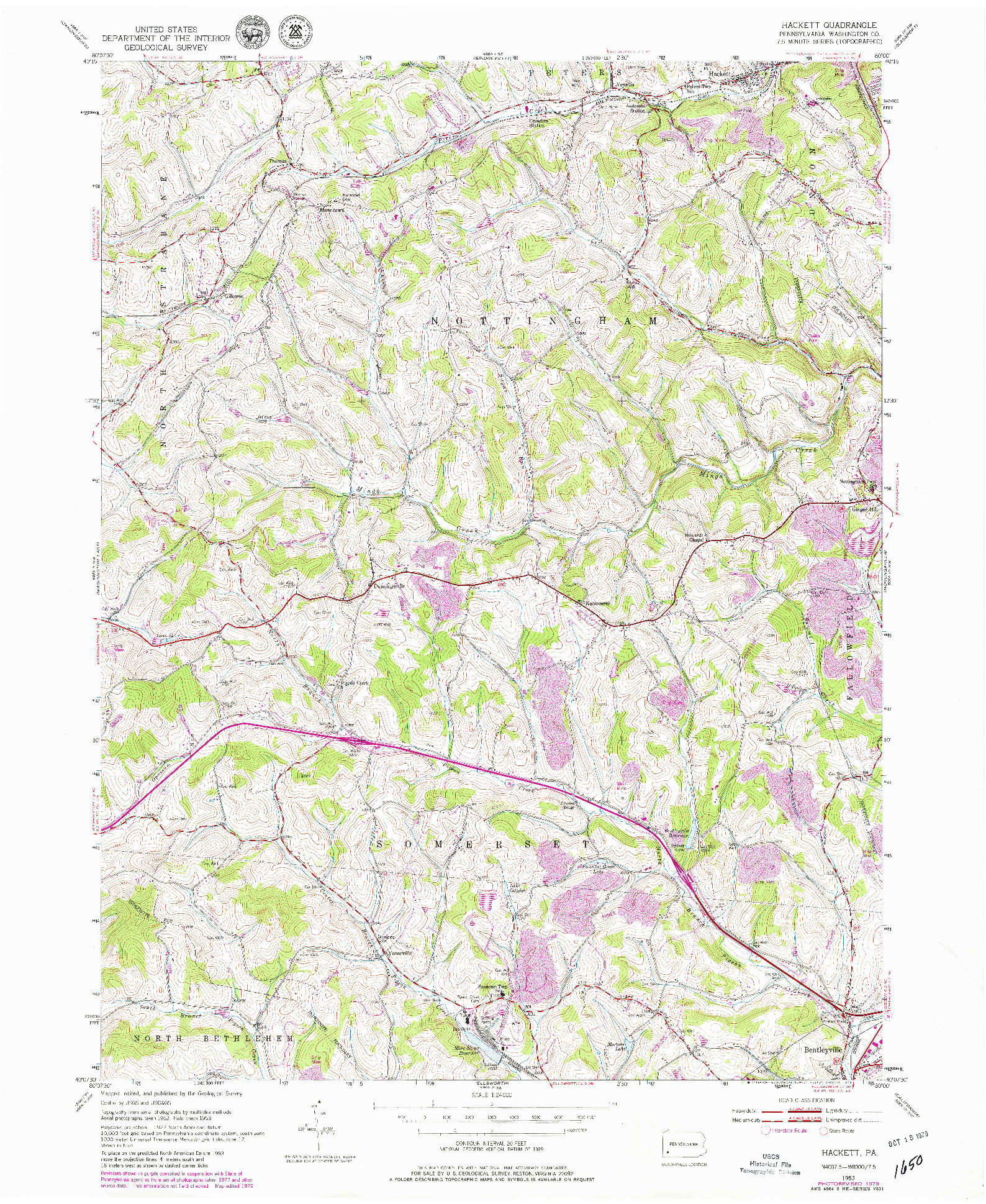 USGS 1:24000-SCALE QUADRANGLE FOR HACKETT, PA 1953