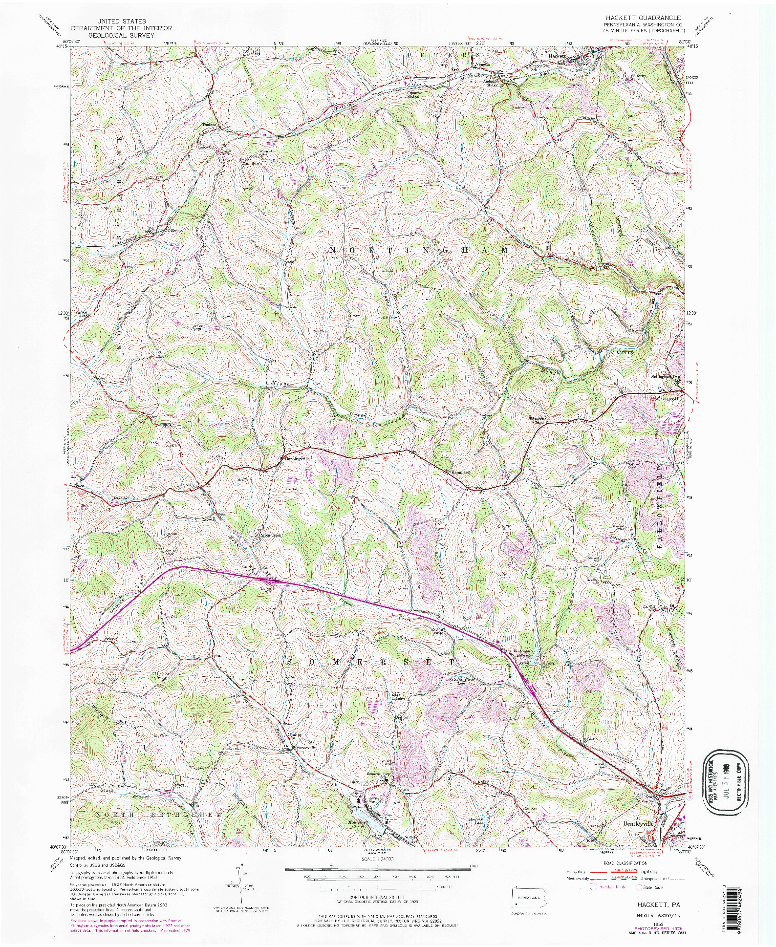 USGS 1:24000-SCALE QUADRANGLE FOR HACKETT, PA 1953