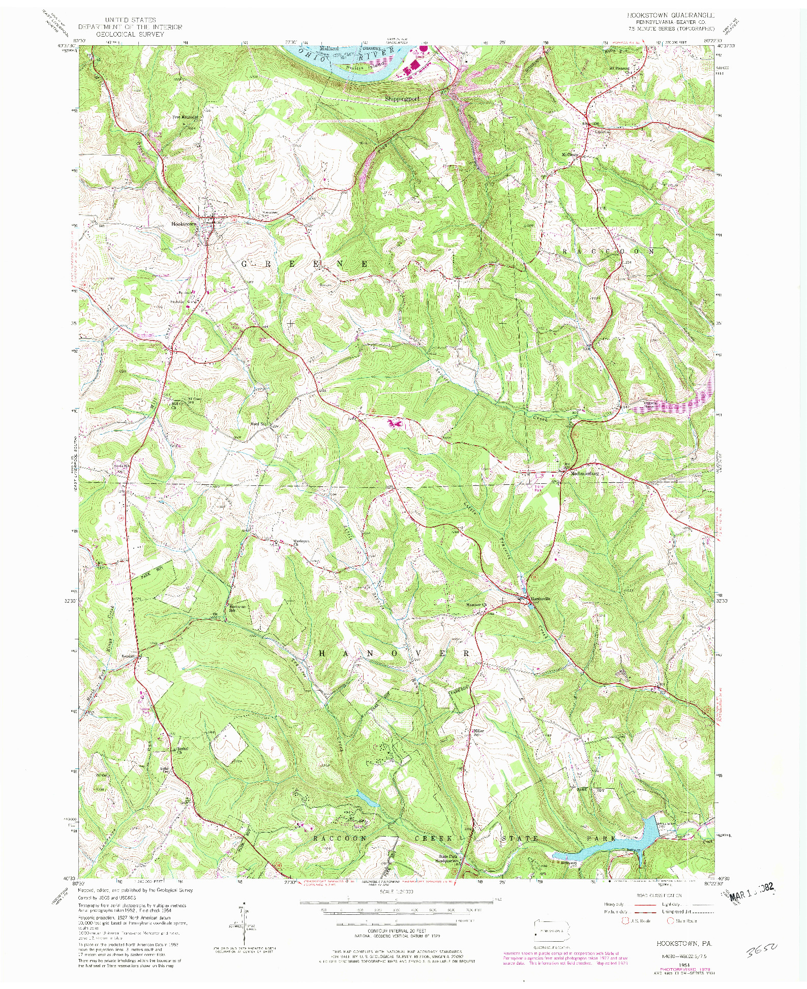 USGS 1:24000-SCALE QUADRANGLE FOR HOOKSTOWN, PA 1954