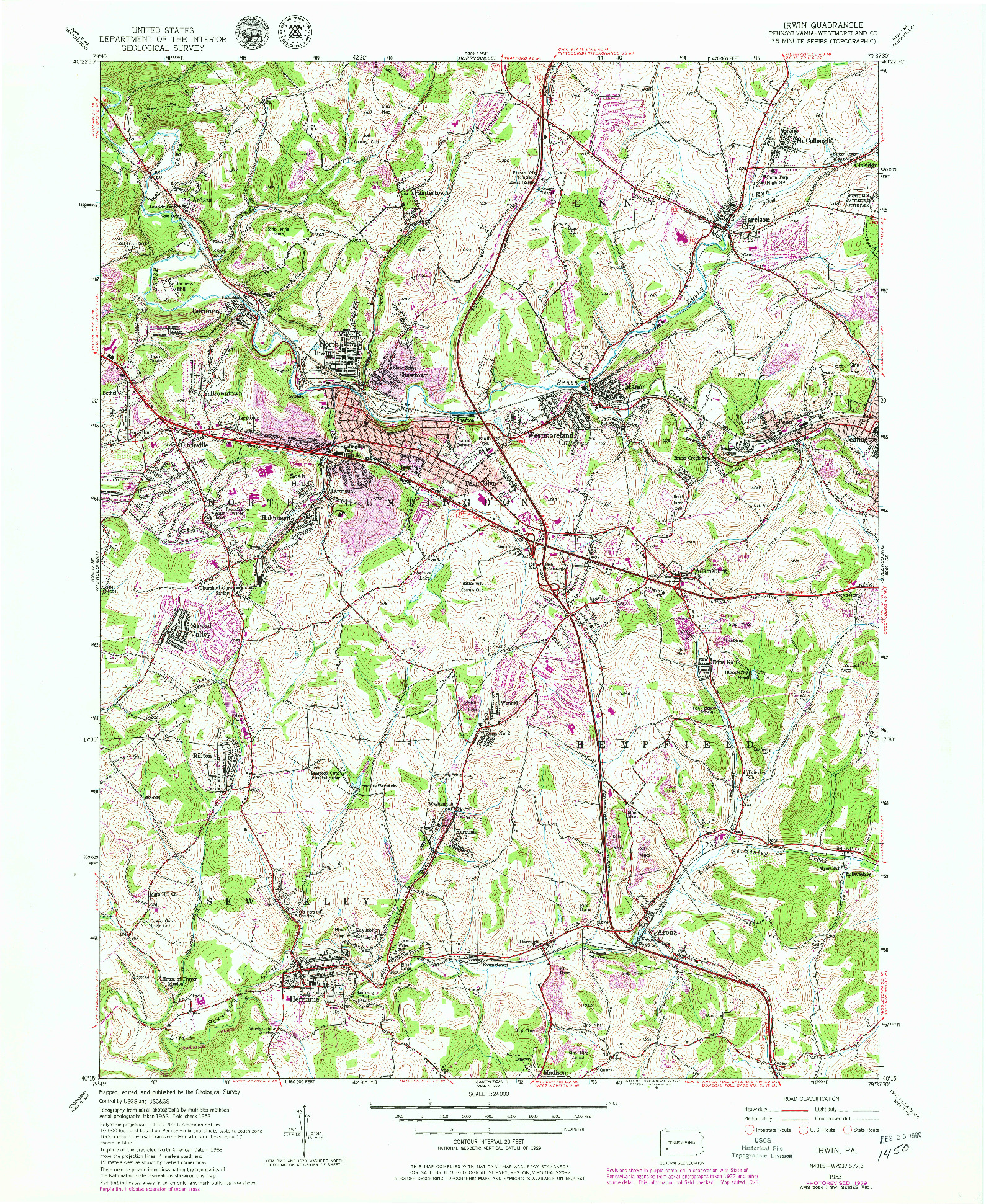 USGS 1:24000-SCALE QUADRANGLE FOR IRWIN, PA 1953