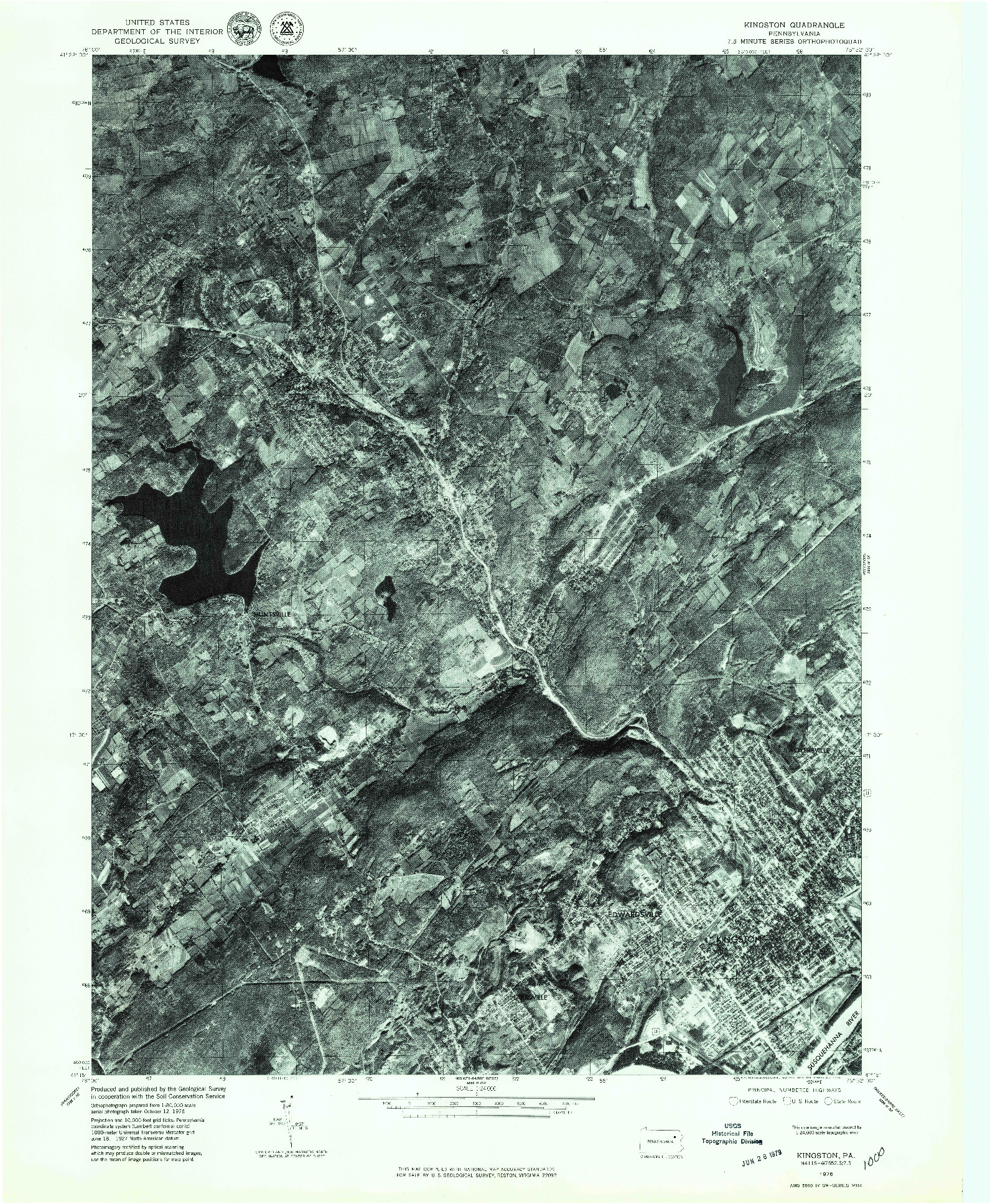 USGS 1:24000-SCALE QUADRANGLE FOR KINGSTON, PA 1976