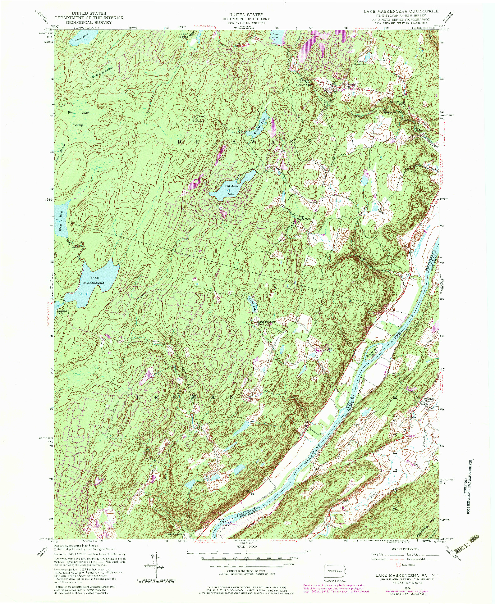 USGS 1:24000-SCALE QUADRANGLE FOR LAKE MASKENOZHA, PA 1954