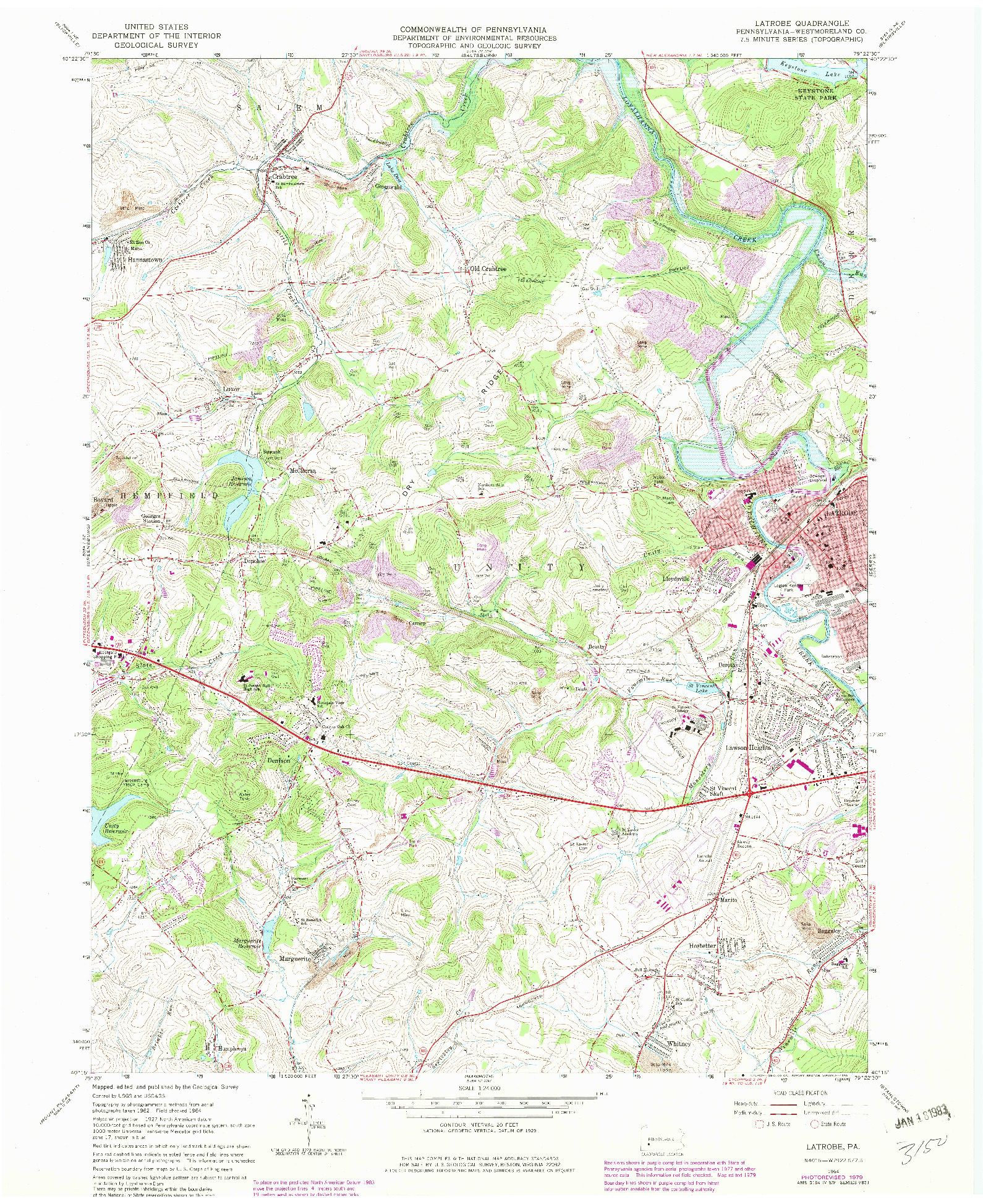 USGS 1:24000-SCALE QUADRANGLE FOR LATROBE, PA 1964