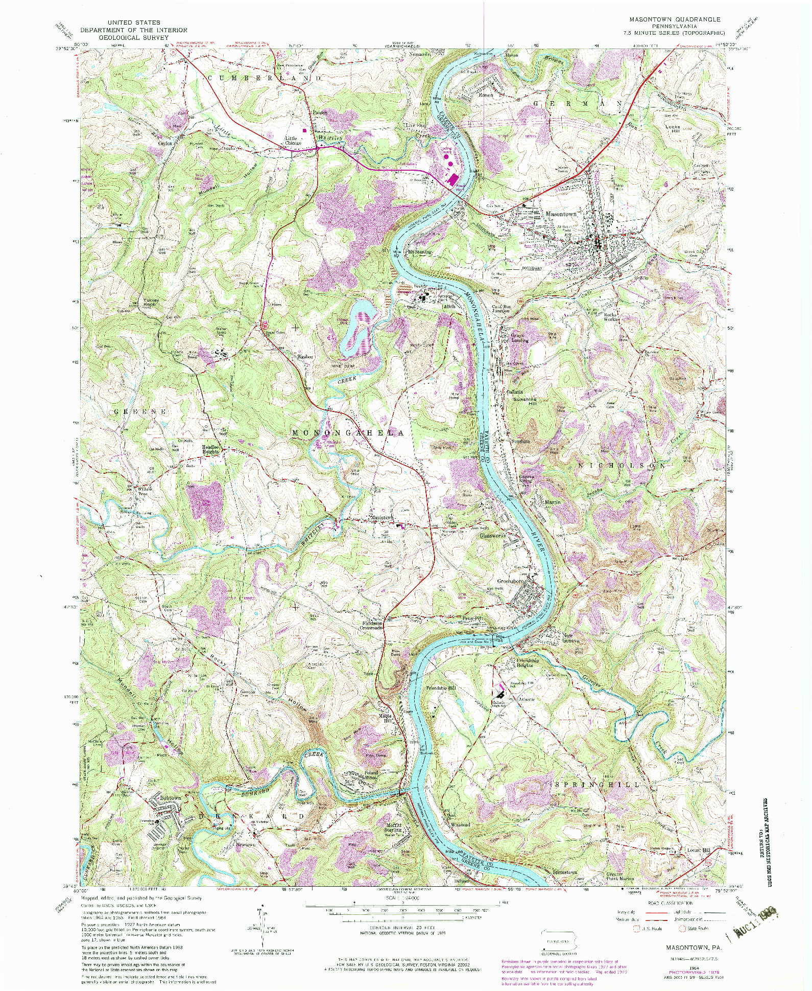 USGS 1:24000-SCALE QUADRANGLE FOR MASONTOWN, PA 1964