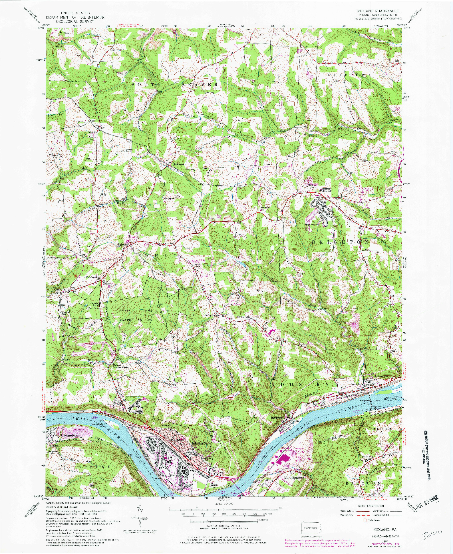 USGS 1:24000-SCALE QUADRANGLE FOR MIDLAND, PA 1954