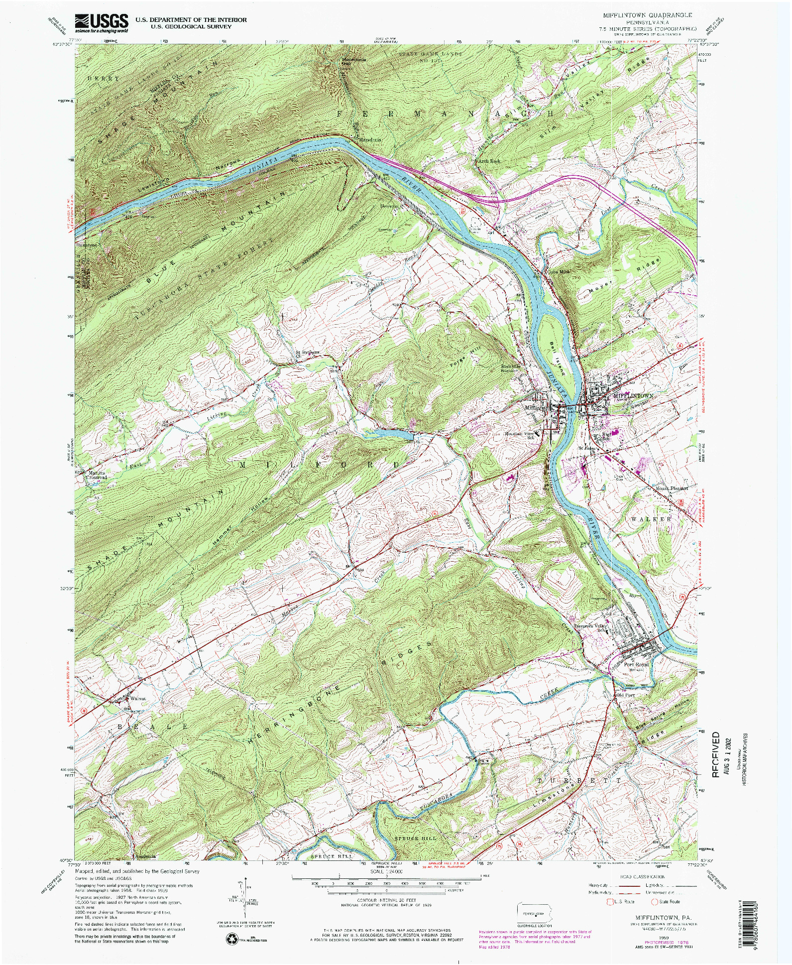 USGS 1:24000-SCALE QUADRANGLE FOR MIFFLINTOWN, PA 1959
