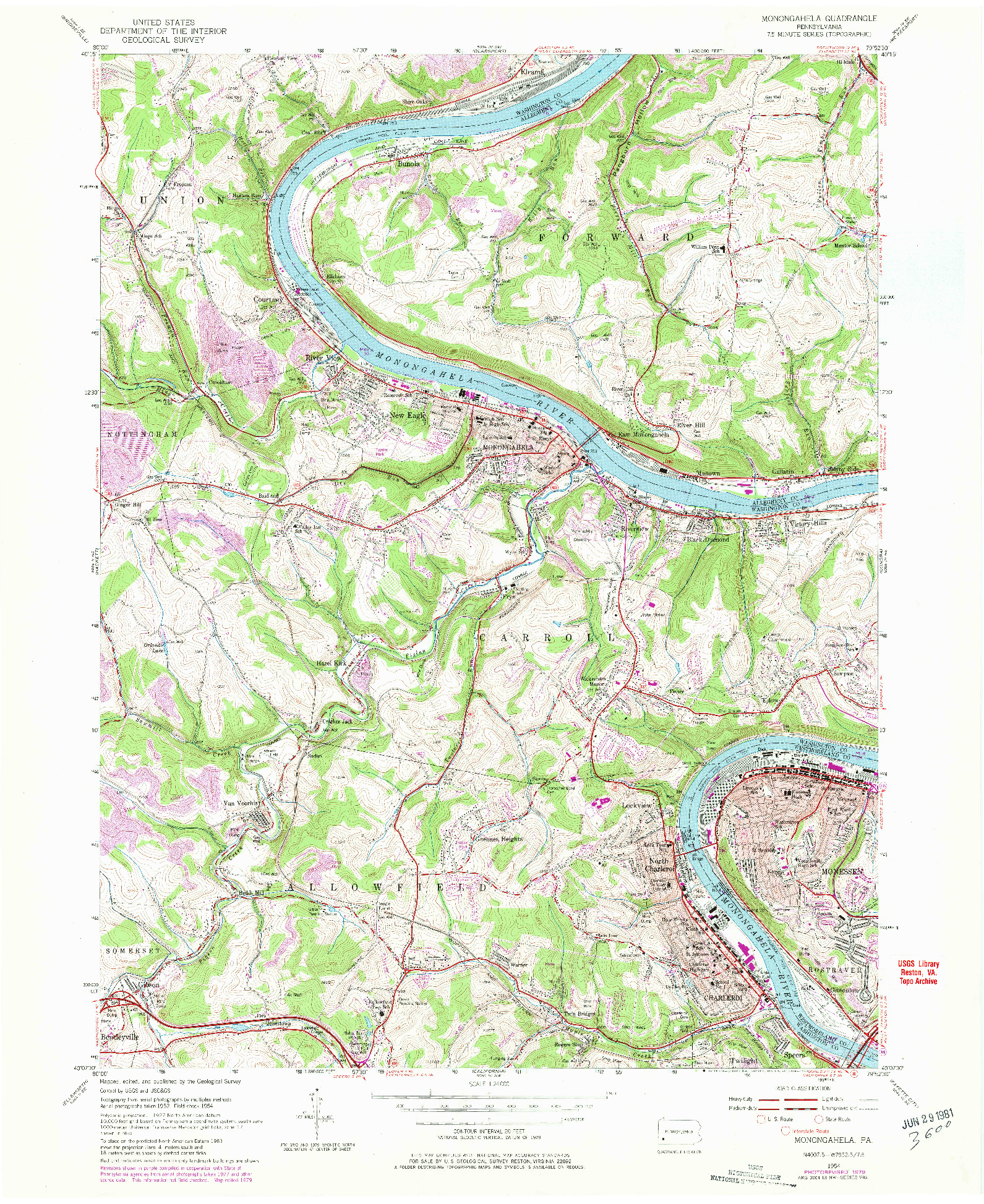 USGS 1:24000-SCALE QUADRANGLE FOR MONONGAHELA, PA 1954