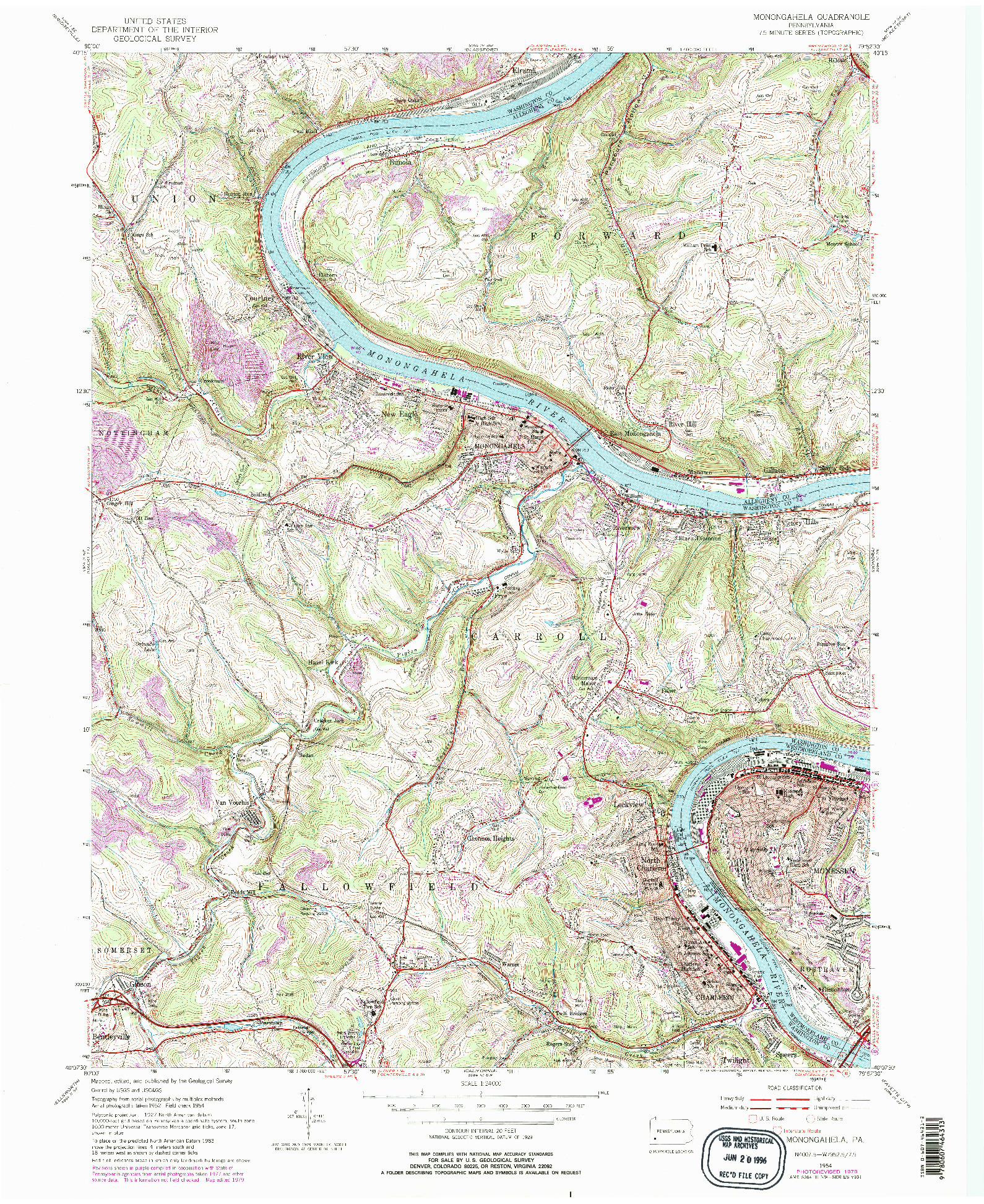 USGS 1:24000-SCALE QUADRANGLE FOR MONONGAHELA, PA 1954