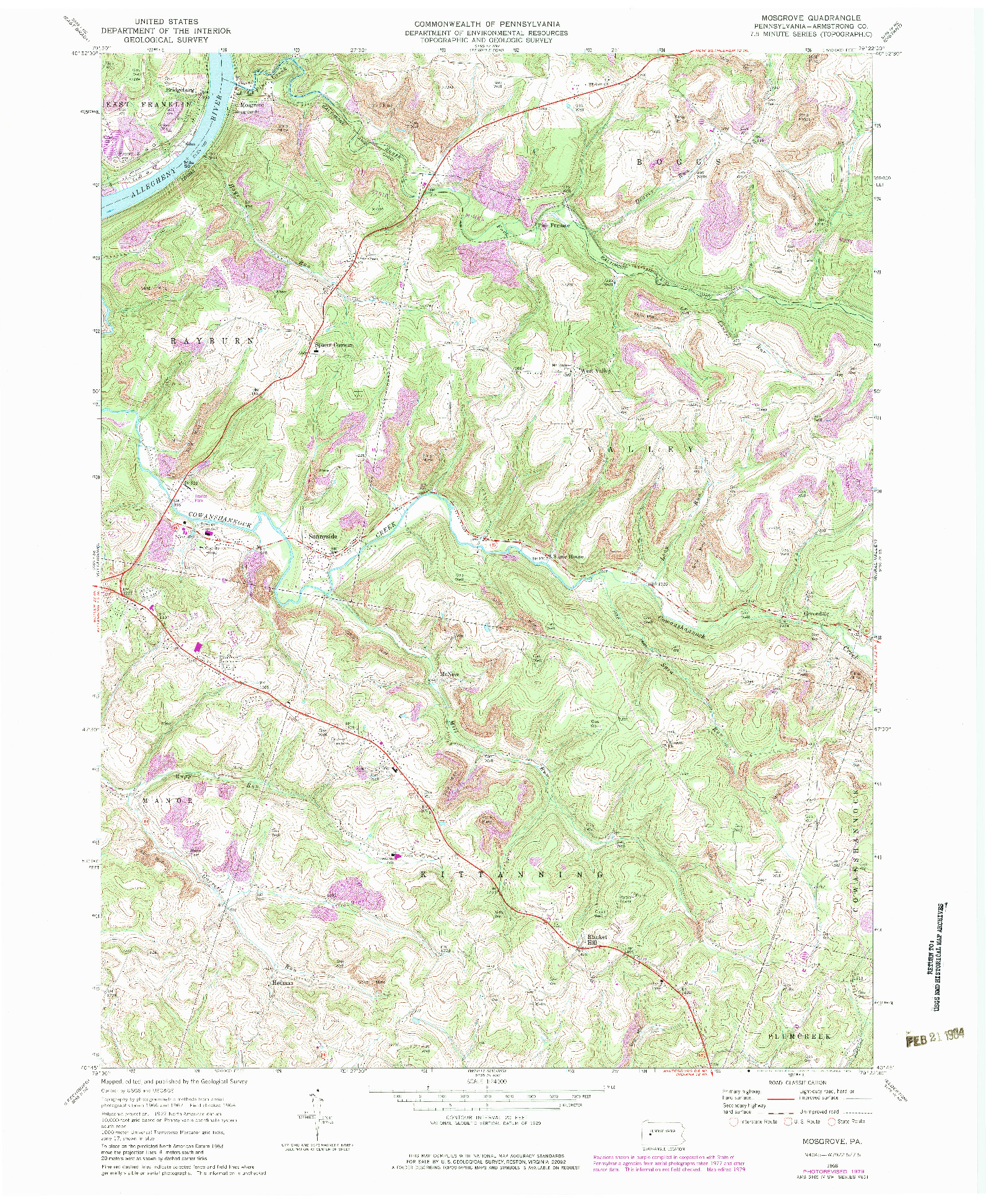 USGS 1:24000-SCALE QUADRANGLE FOR MOSGROVE, PA 1968