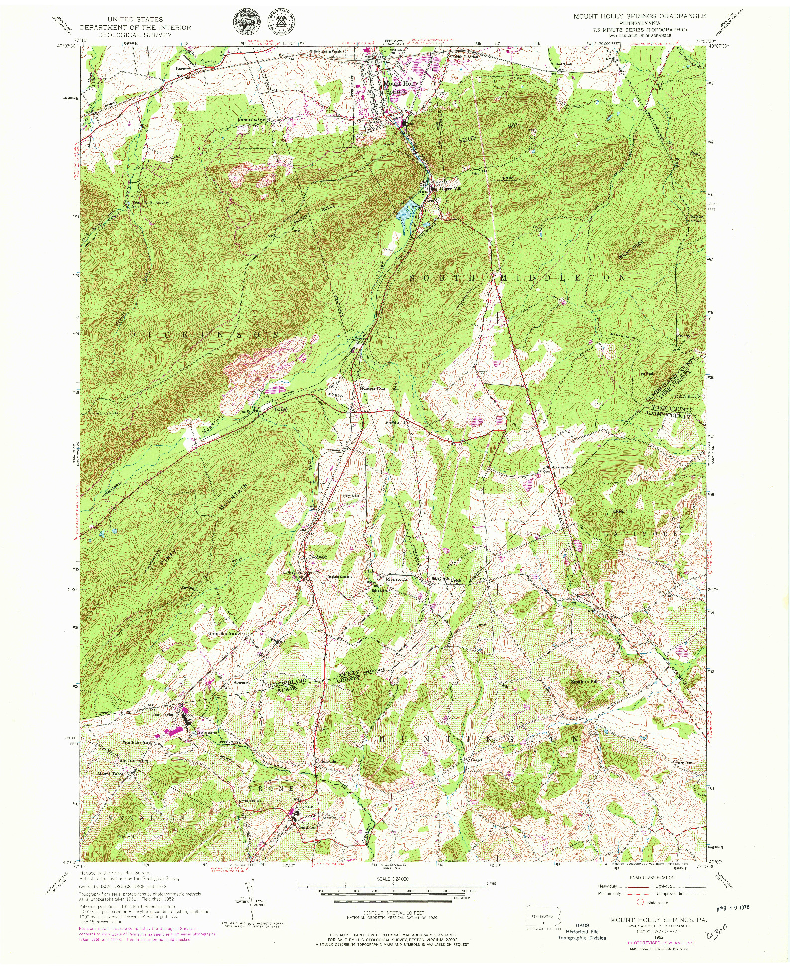 USGS 1:24000-SCALE QUADRANGLE FOR MOUNT HOLLY SPRINGS, PA 1952