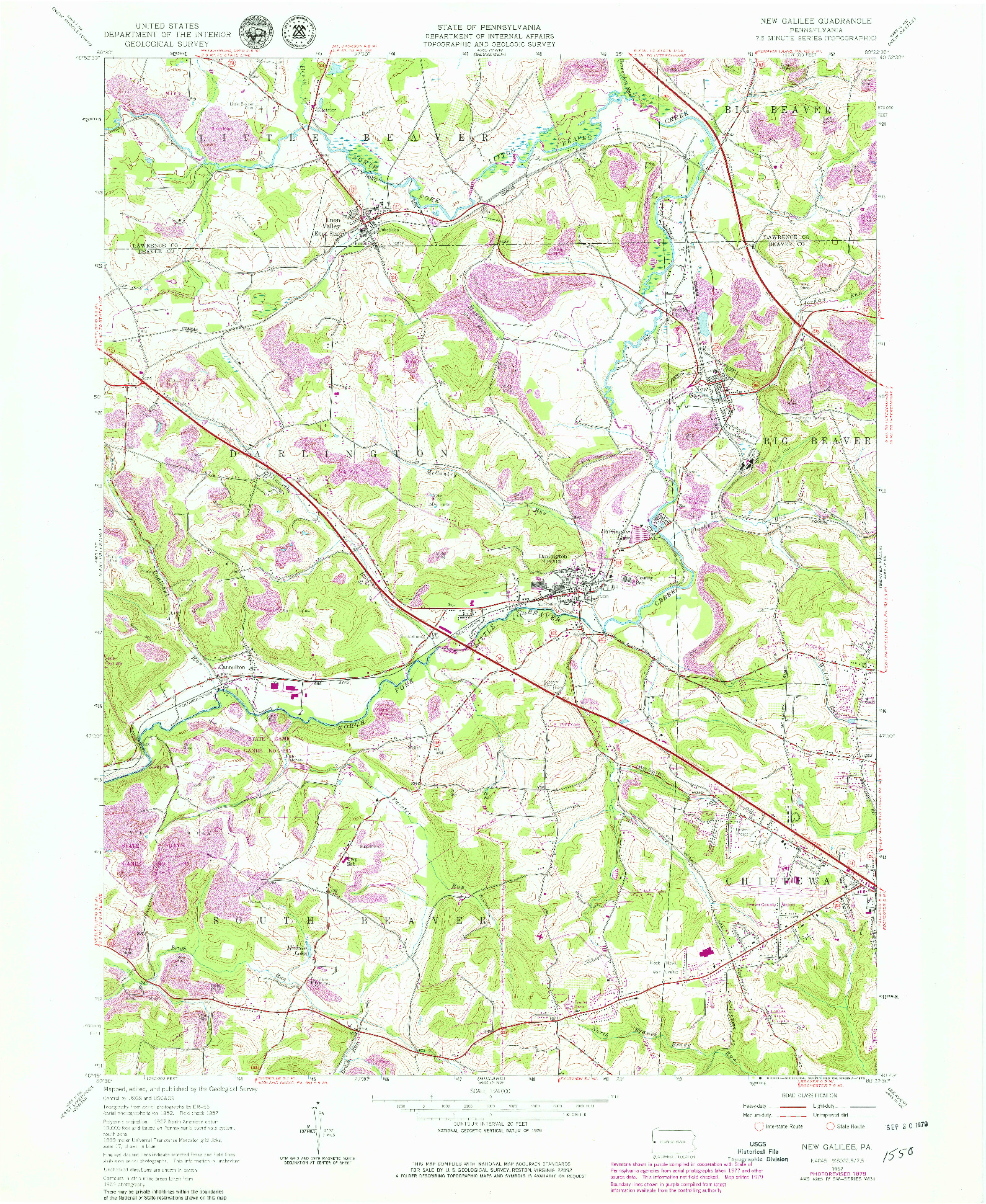 USGS 1:24000-SCALE QUADRANGLE FOR NEW GALILEE, PA 1957