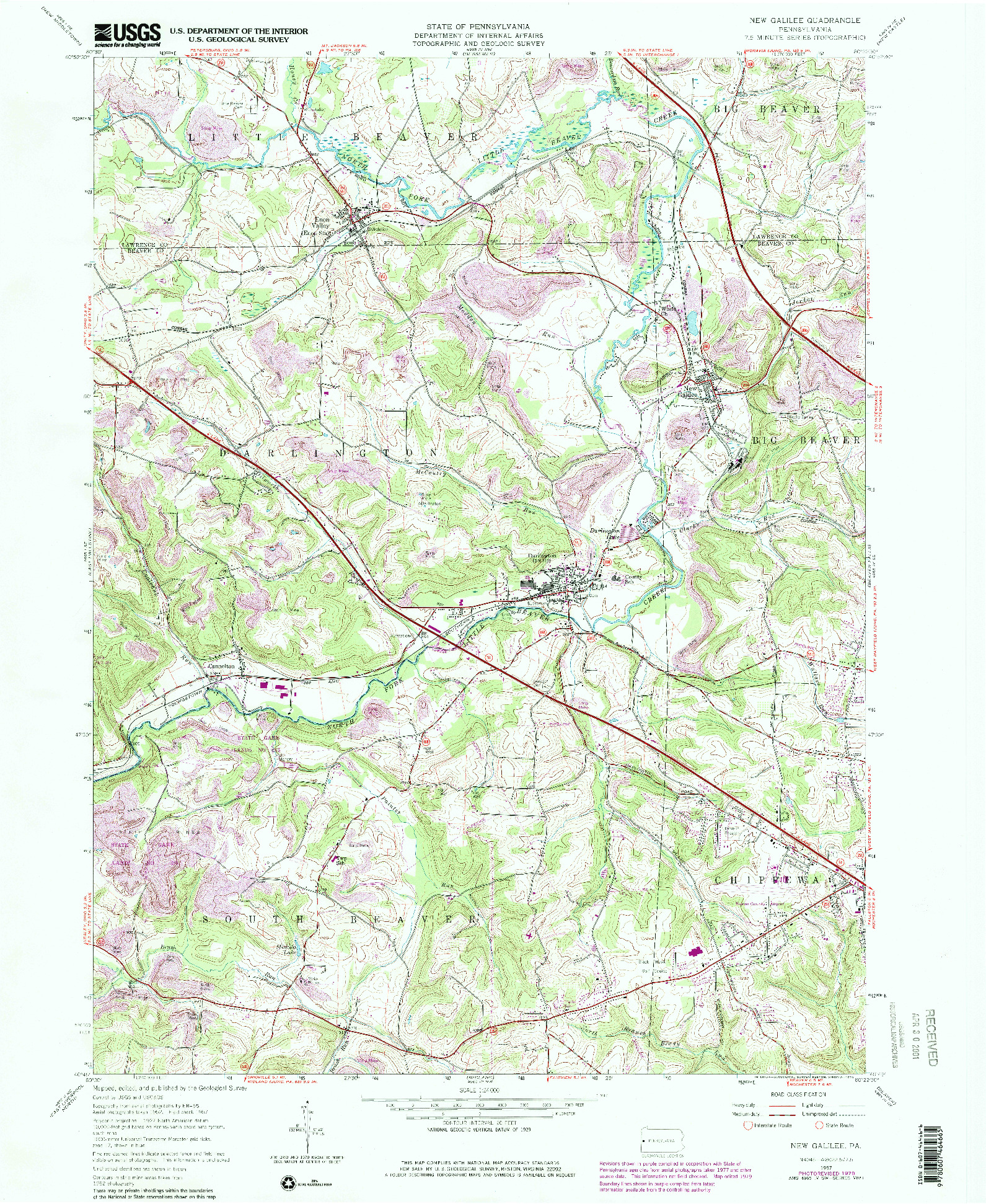 USGS 1:24000-SCALE QUADRANGLE FOR NEW GALILEE, PA 1957