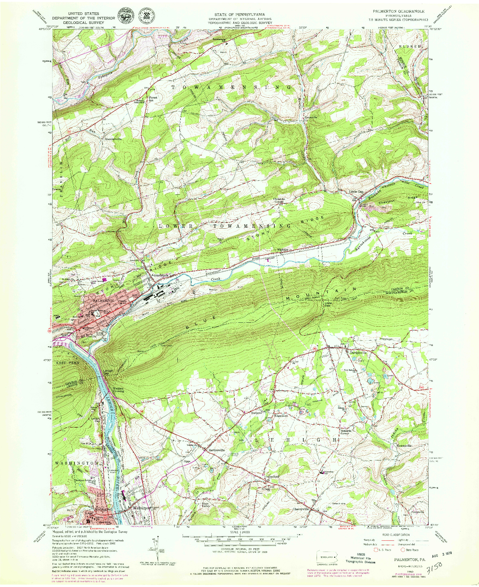 USGS 1:24000-SCALE QUADRANGLE FOR PALMERTON, PA 1960