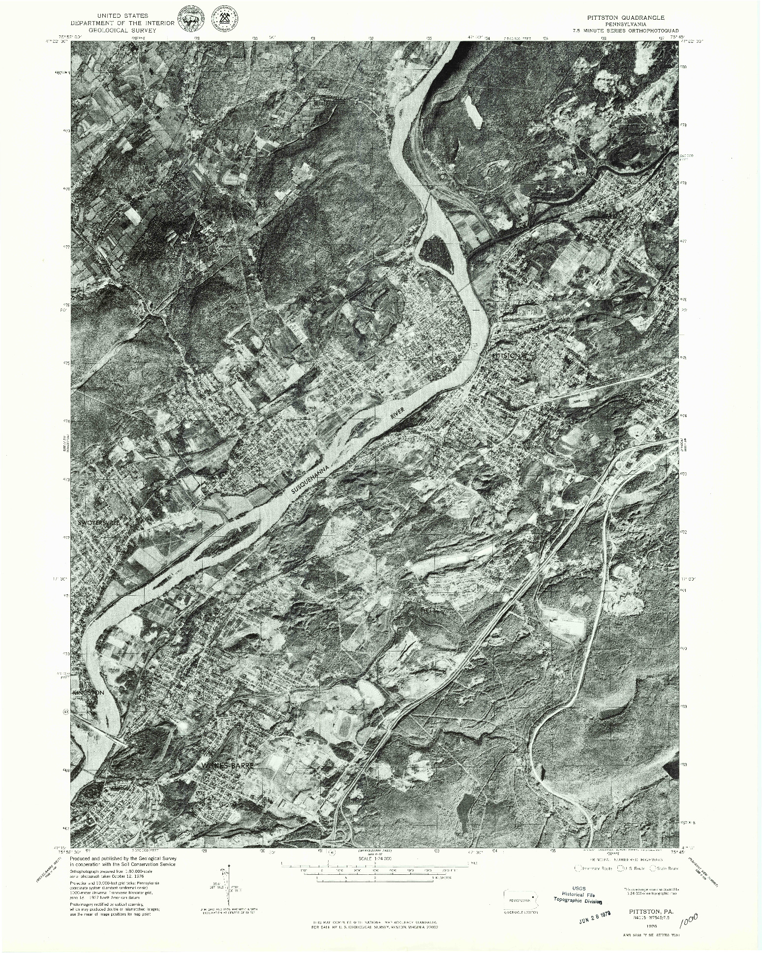 USGS 1:24000-SCALE QUADRANGLE FOR PITTSTON, PA 1976