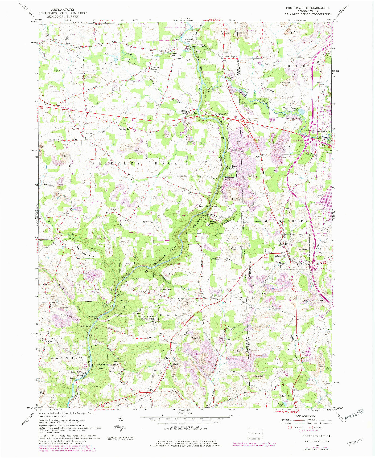 USGS 1:24000-SCALE QUADRANGLE FOR PORTERSVILLE, PA 1961