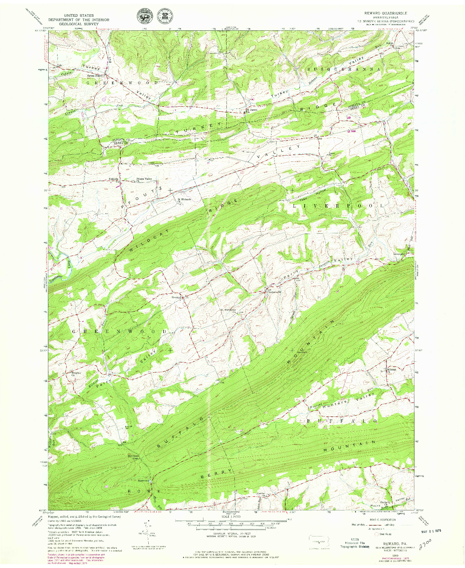 USGS 1:24000-SCALE QUADRANGLE FOR REWARD, PA 1959