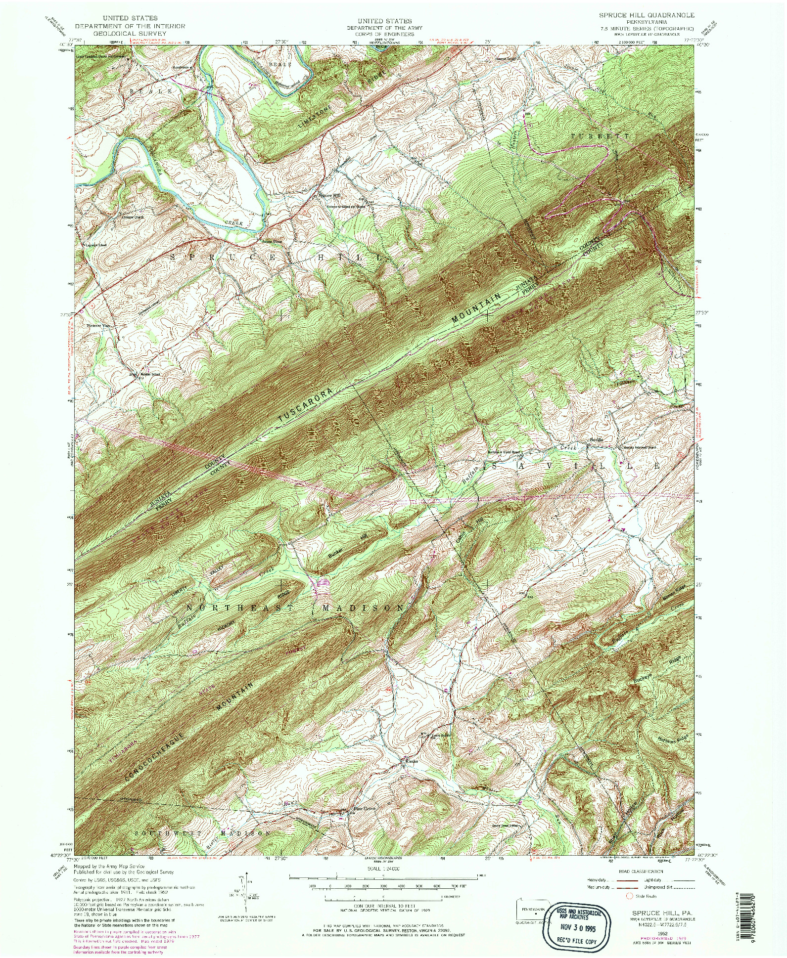 USGS 1:24000-SCALE QUADRANGLE FOR SPRUCE HILL, PA 1952