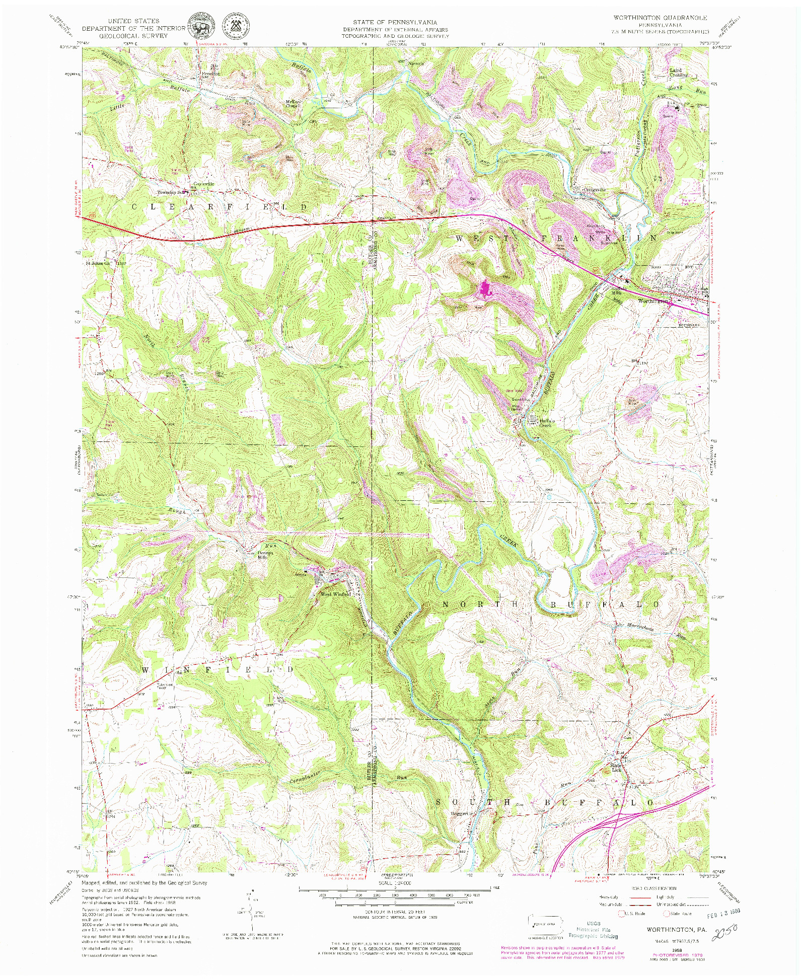 USGS 1:24000-SCALE QUADRANGLE FOR WORTHINGTON, PA 1958