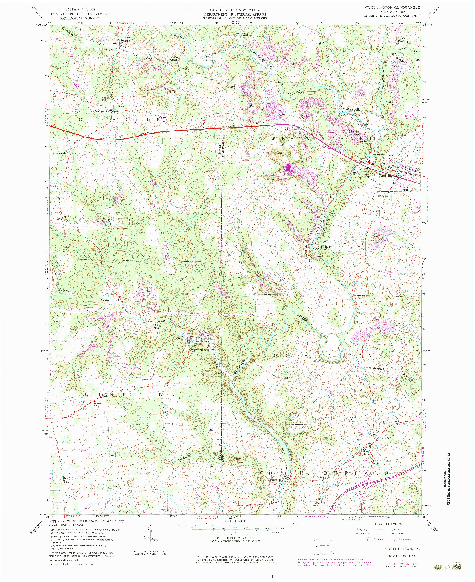 USGS 1:24000-SCALE QUADRANGLE FOR WORTHINGTON, PA 1958