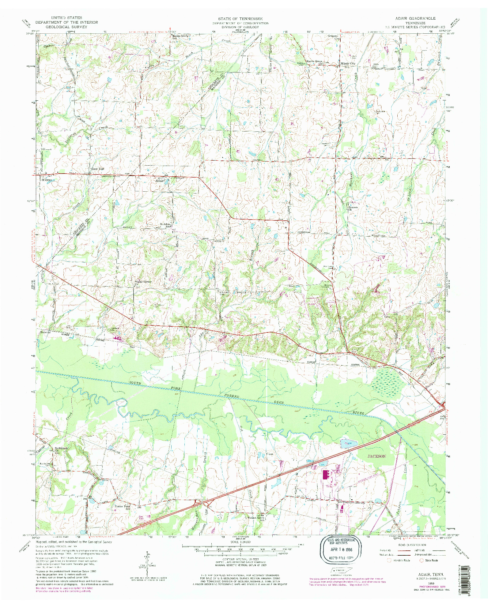 USGS 1:24000-SCALE QUADRANGLE FOR ADAIR, TN 1959