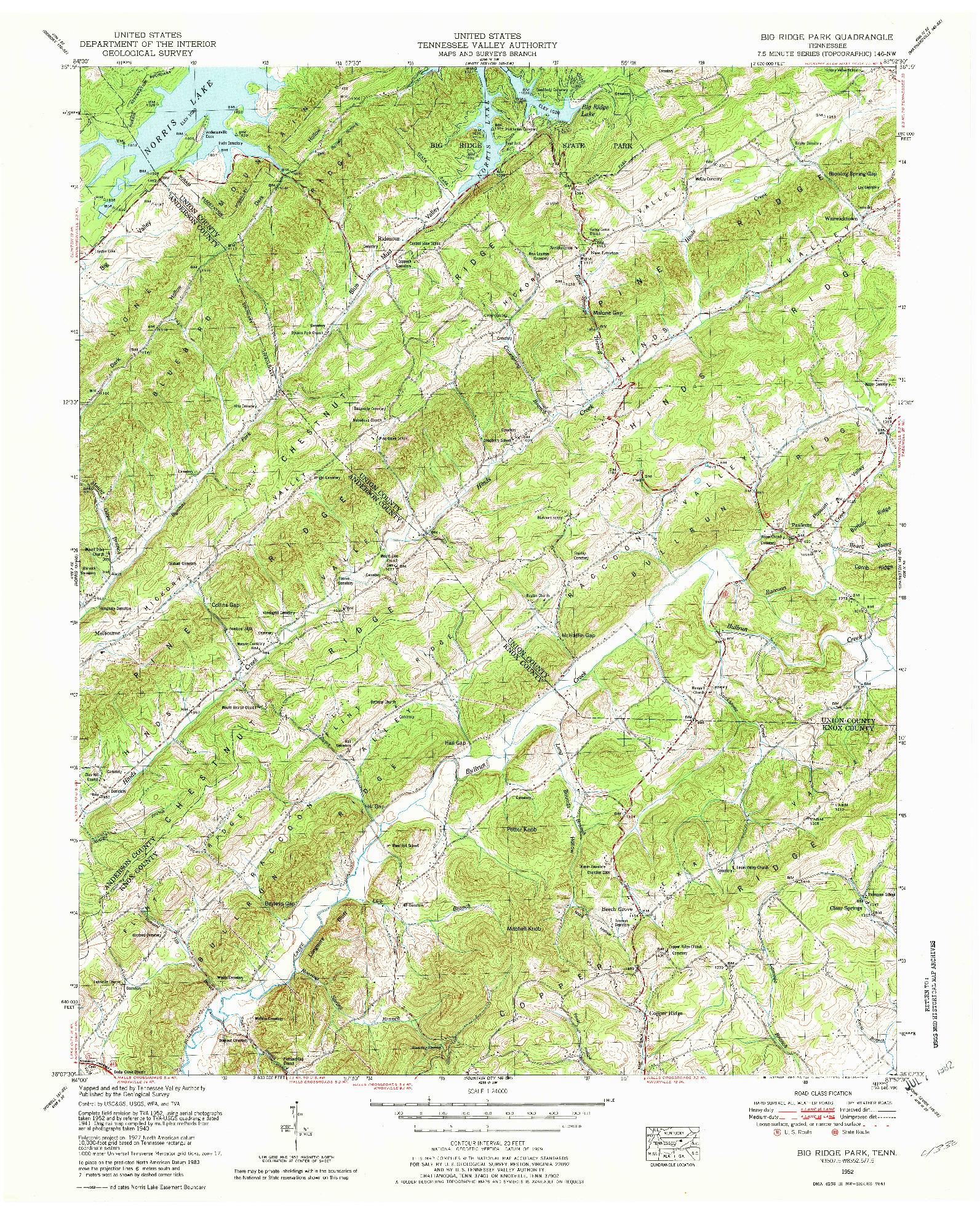 USGS 1:24000-SCALE QUADRANGLE FOR BIG RIDGE PARK, TN 1952