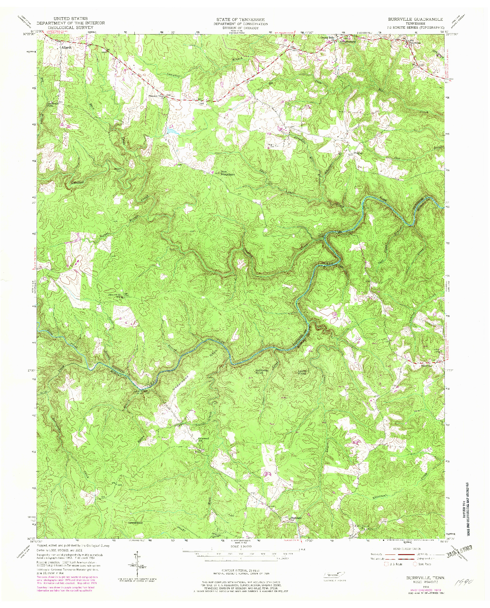 USGS 1:24000-SCALE QUADRANGLE FOR BURRVILLE, TN 1954
