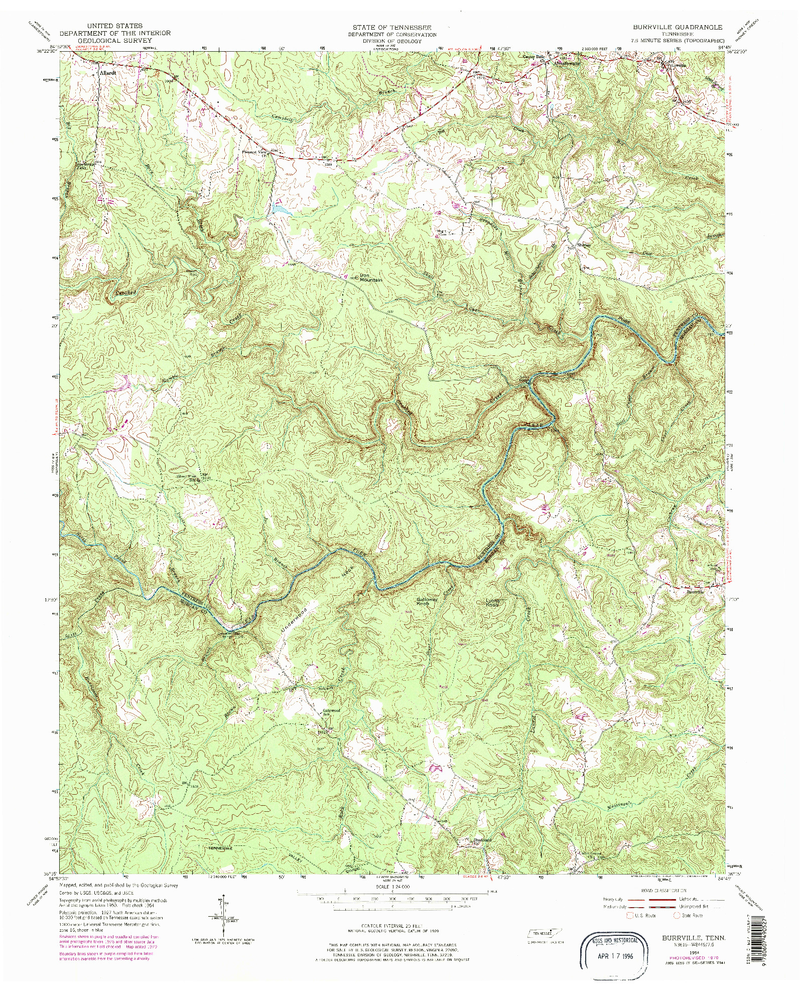 USGS 1:24000-SCALE QUADRANGLE FOR BURRVILLE, TN 1954