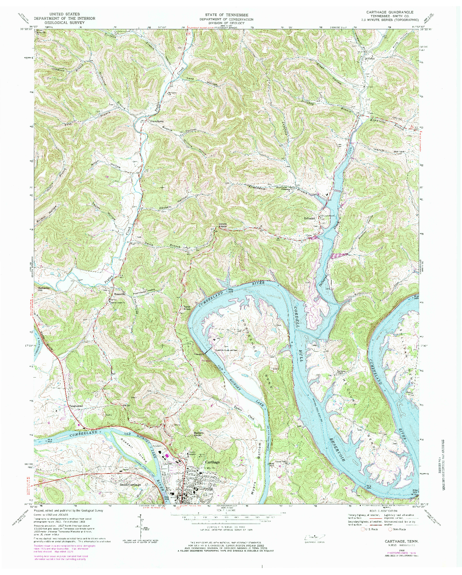 USGS 1:24000-SCALE QUADRANGLE FOR CARTHAGE, TN 1968