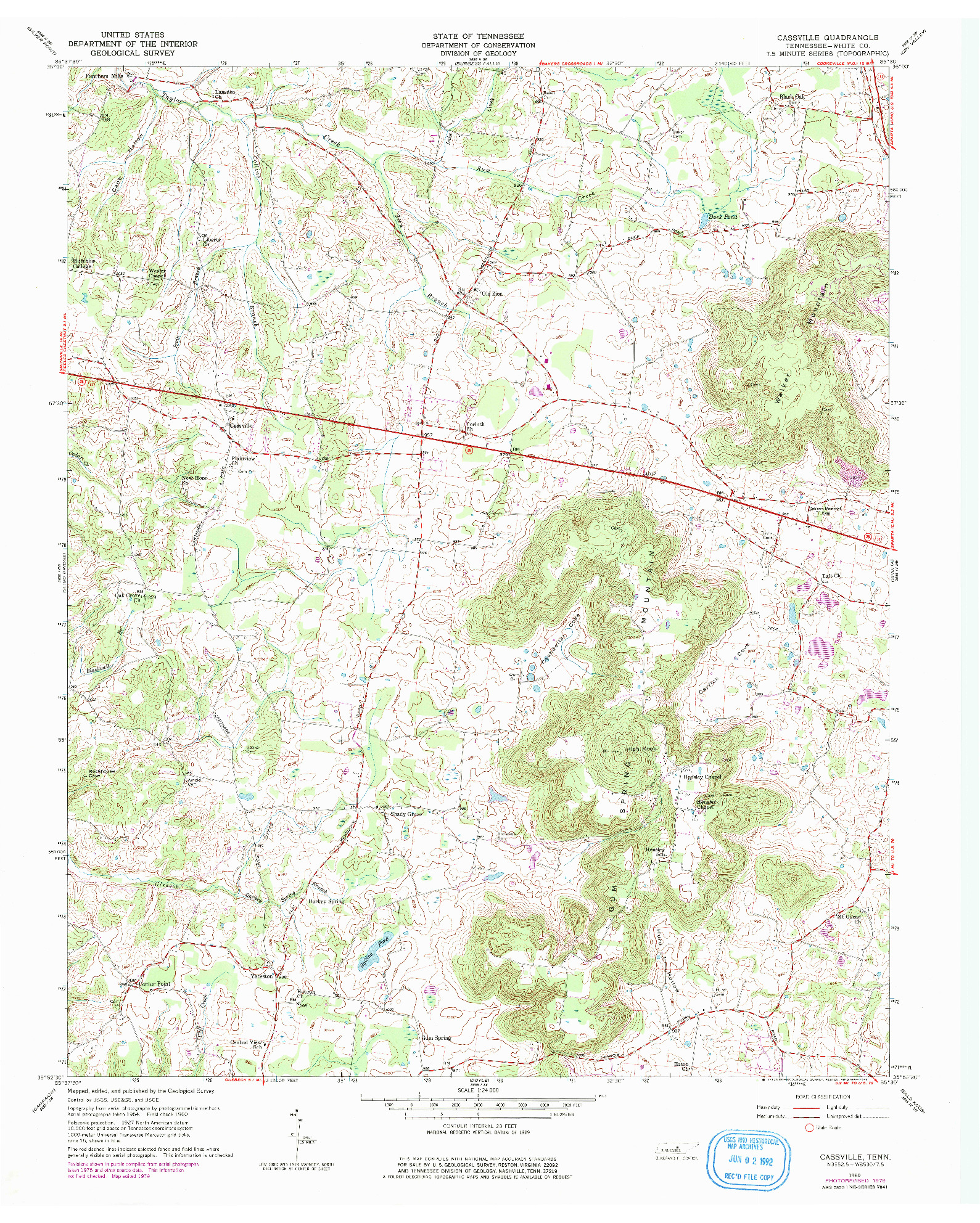 USGS 1:24000-SCALE QUADRANGLE FOR CASSVILLE, TN 1960