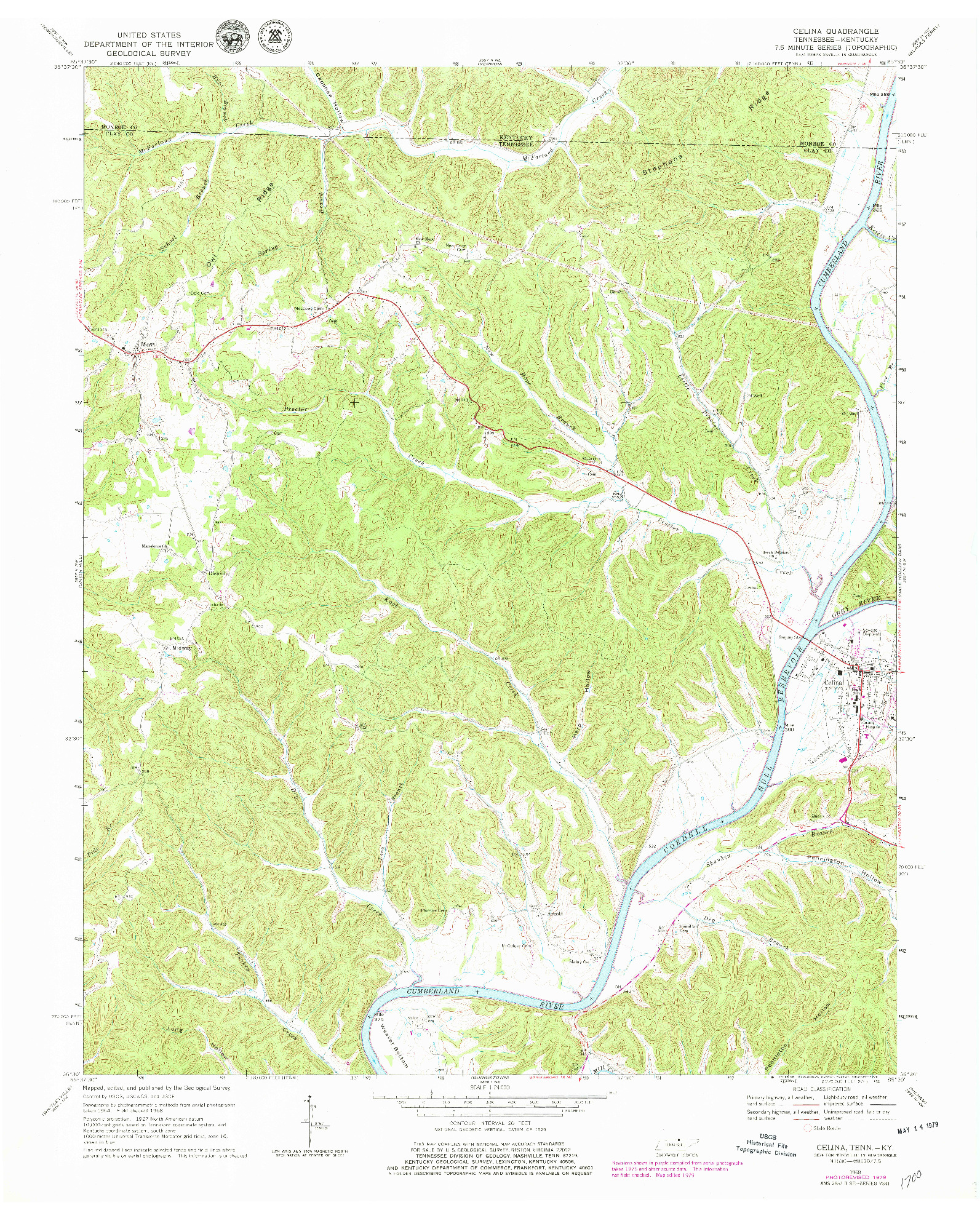 USGS 1:24000-SCALE QUADRANGLE FOR CELINA, TN 1968