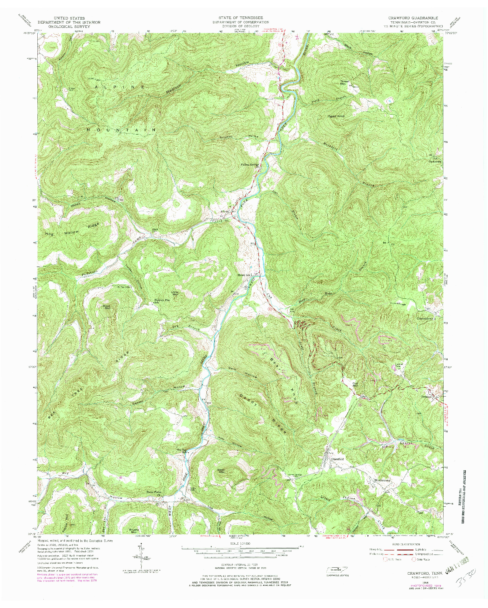 USGS 1:24000-SCALE QUADRANGLE FOR CRAWFORD, TN 1954