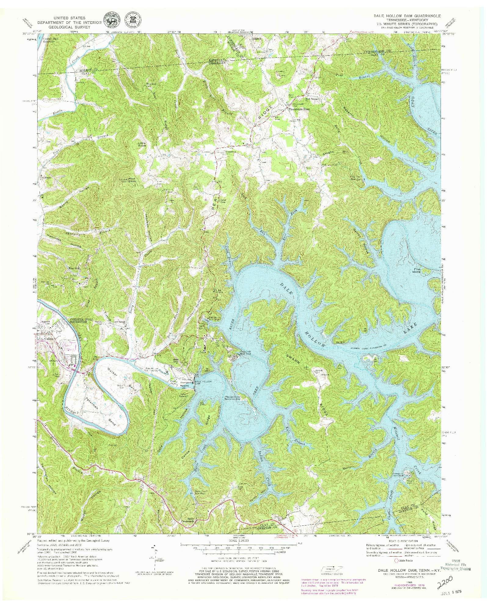 USGS 1:24000-SCALE QUADRANGLE FOR DALE HOLLOW DAM, TN 1968