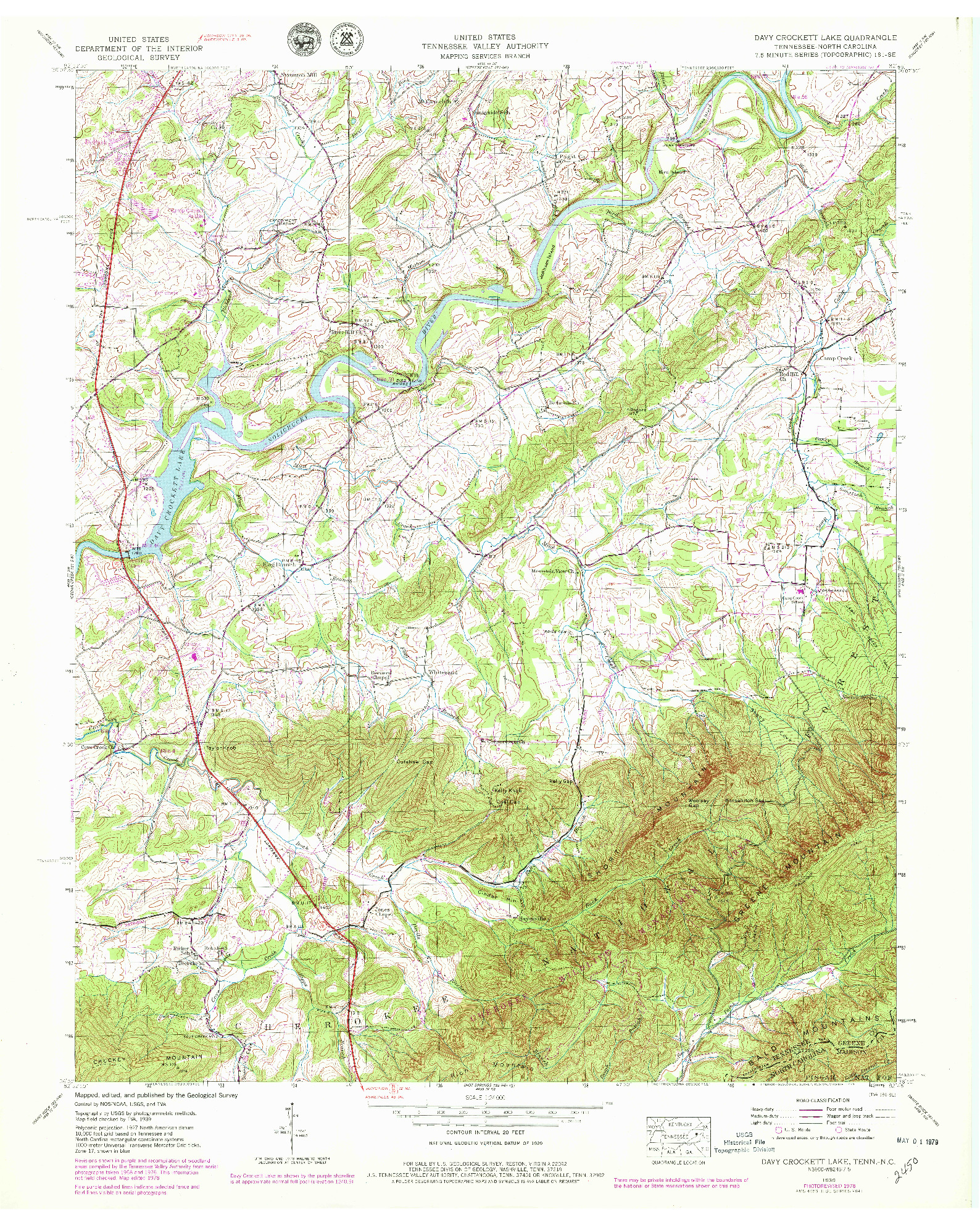 USGS 1:24000-SCALE QUADRANGLE FOR DAVY CROCKETT LAKE, TN 1939