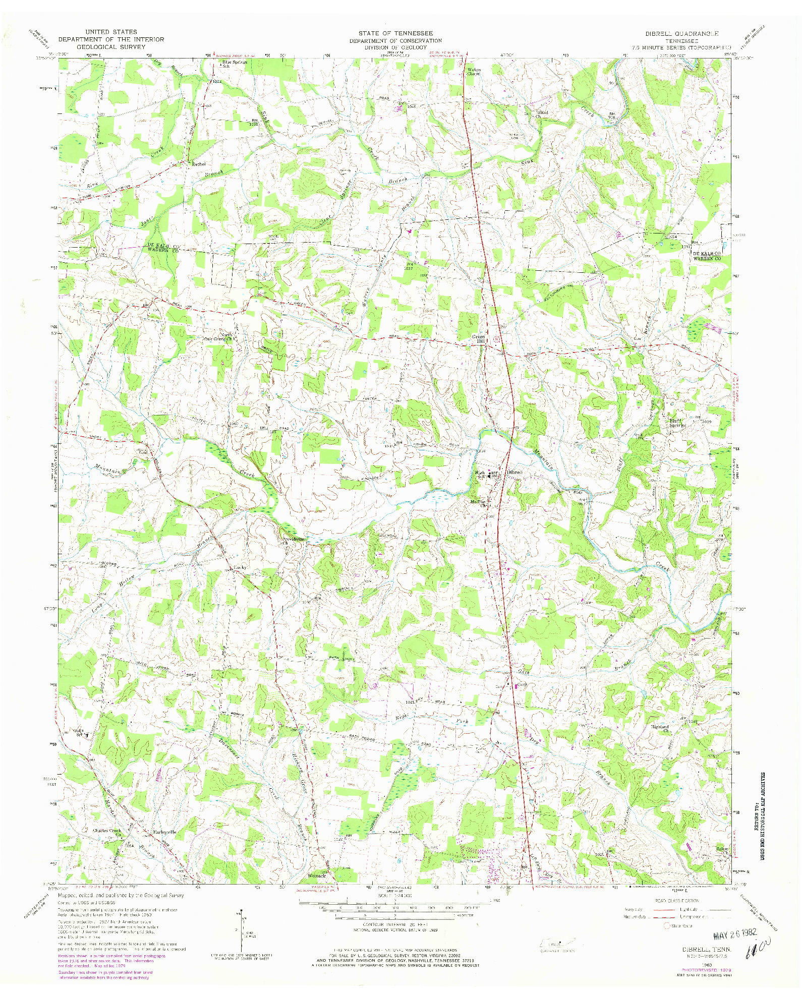 USGS 1:24000-SCALE QUADRANGLE FOR DIBRELL, TN 1960