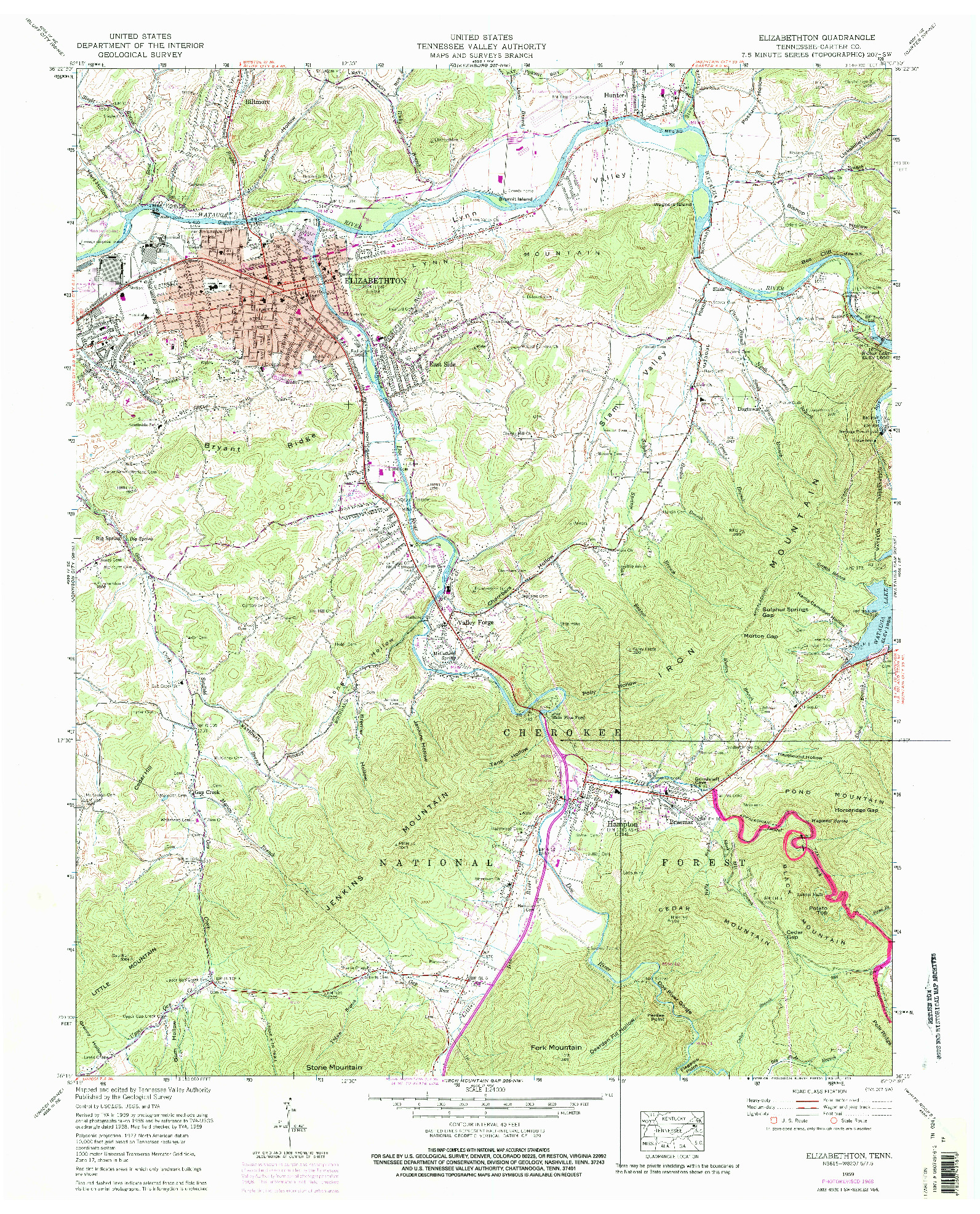 USGS 1:24000-SCALE QUADRANGLE FOR ELIZABETHTON, TN 1959